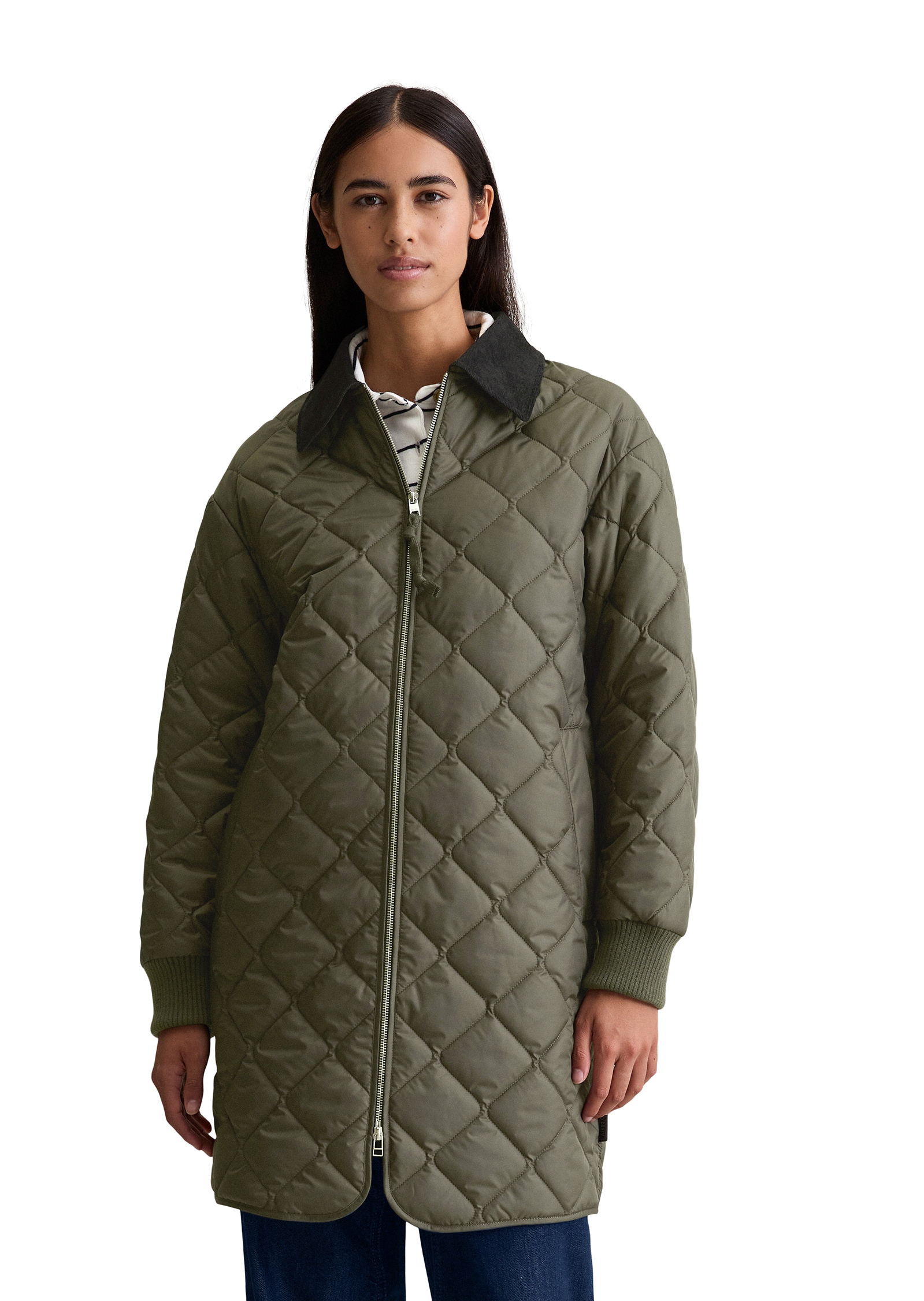 Image of Marc OPolo DENIM Steppmantel relaxed fit, 2-Wege-Reissverschluss, Cord-Kentkragen