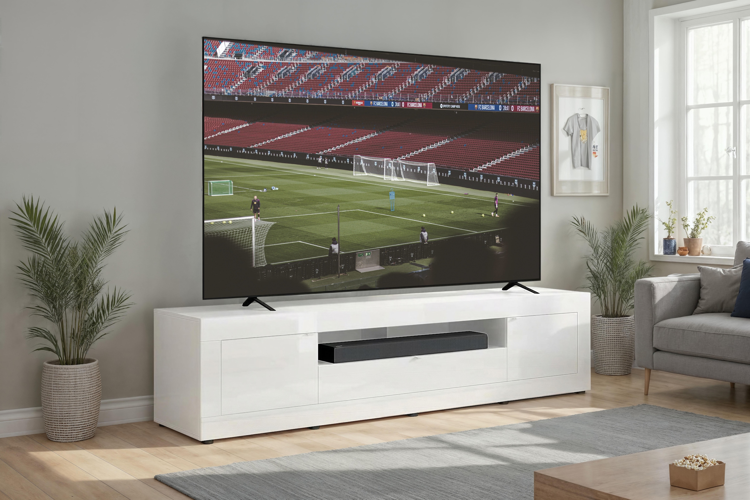 Home affaire Table basse »Basic, 245 cm breit, 47 cm tief, 2 Türen, 1 Schubkasten, Medienboard« Modernes Lowboard für bis zu 98-Zoll-TV – perfekt für die WM