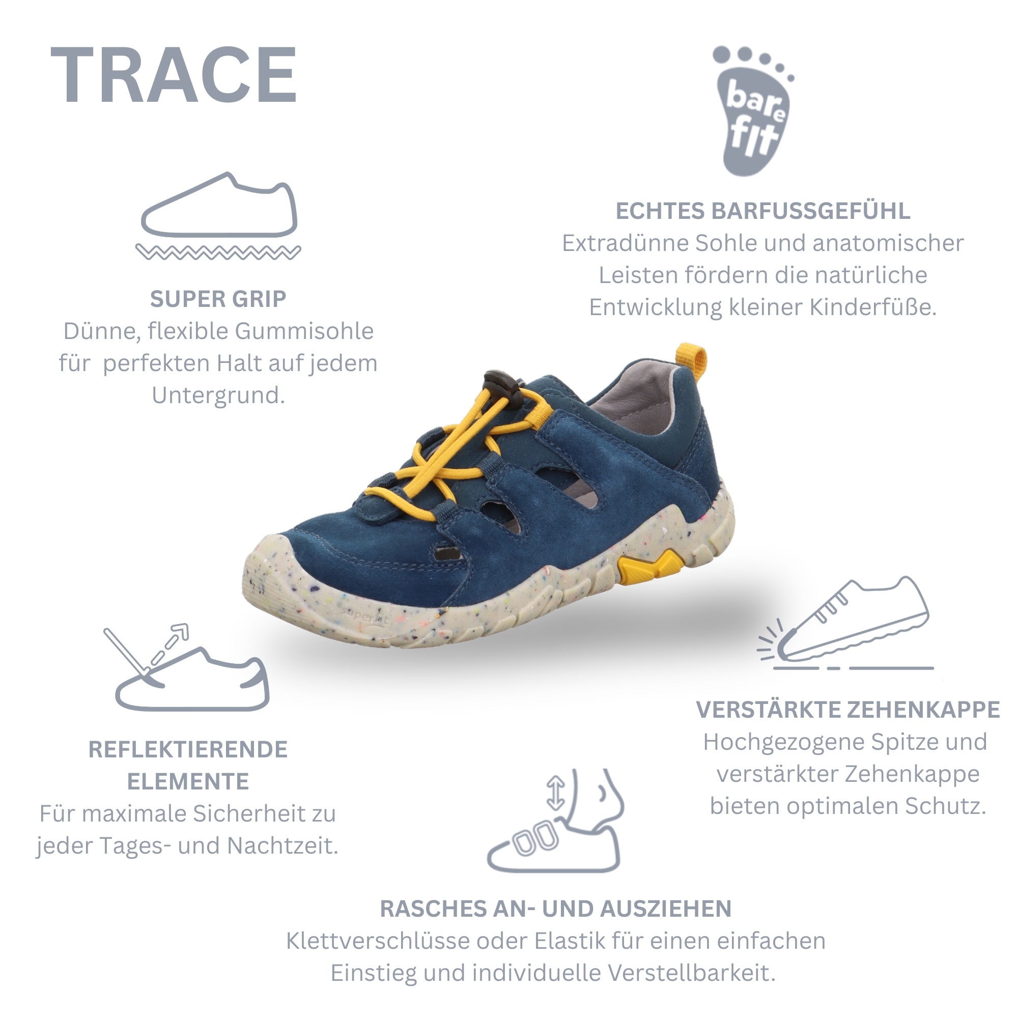 Superfit Baskets slip-on »TRACE WMS: mittel«  Sandale, avec fermeture rapide, gabarit de taille à télécharger