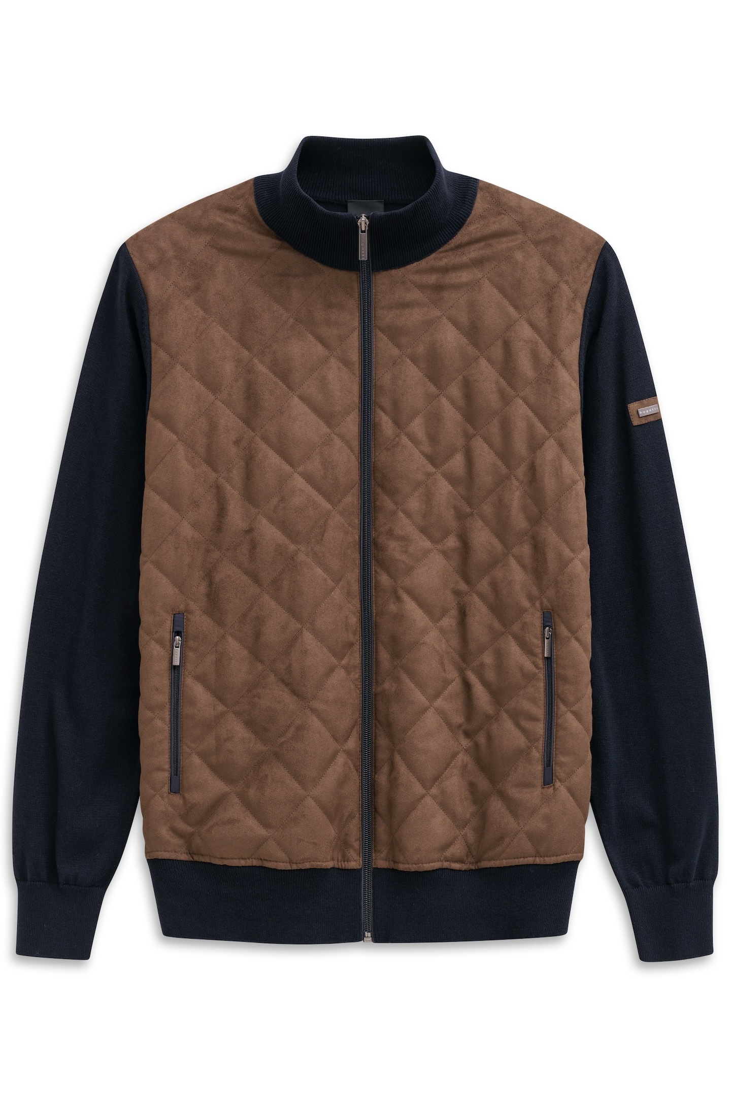 bugatti Veste en tricot »Regular Fit« mit Velour-Front & Stehkragen