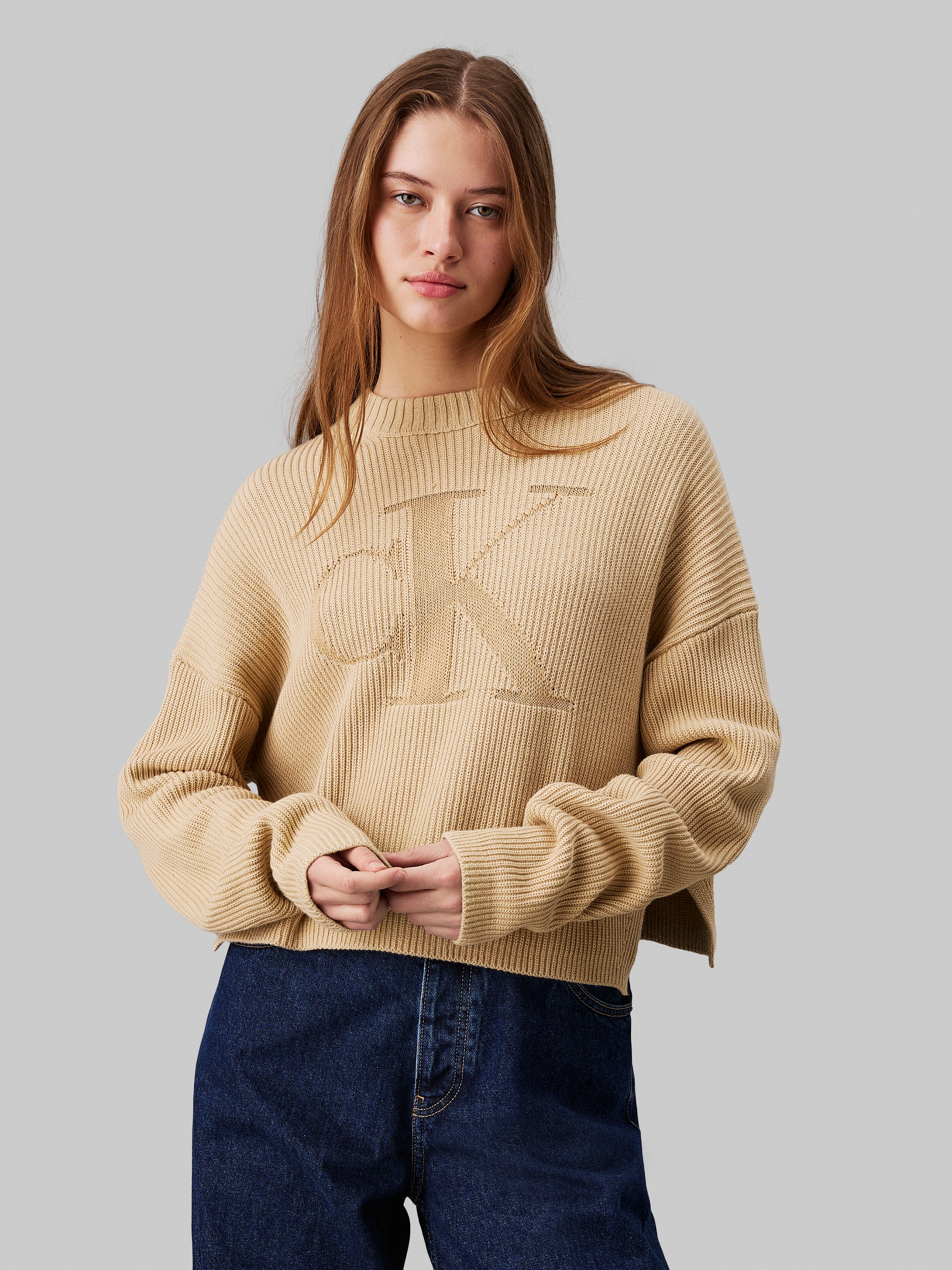 Image of Calvin Klein Jeans Stehkragenpullover "LOGO INTARSIA REGULAR SWEATER" mit Logostickerei