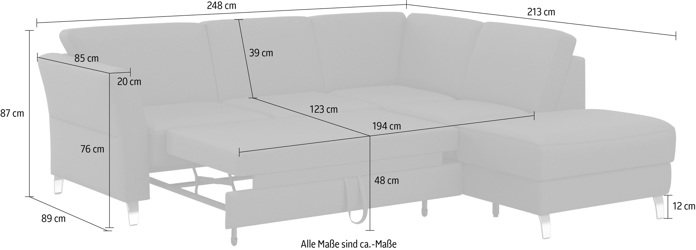 sit&more Ecksofa »Visby L-Form«, Wahlweise mit Bettfunktion und Stauraum, frei im Raum stellbar