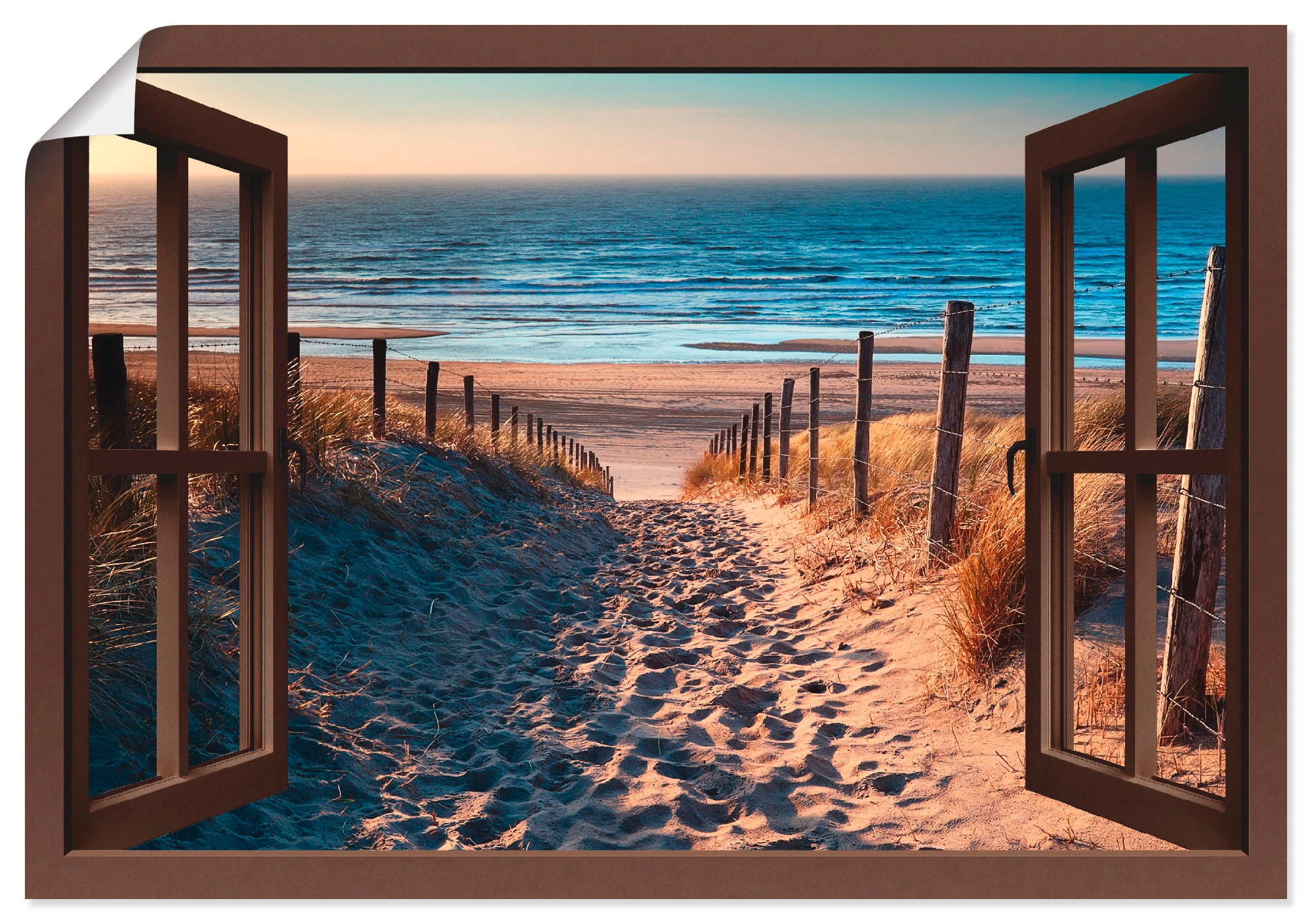 Artland Wandbild »Fensterblick Weg Nordseestrand«, Strand, oder St.), als Leinwandbild, in kaufen Wandaufkleber zum Poster Grössen (1 versch