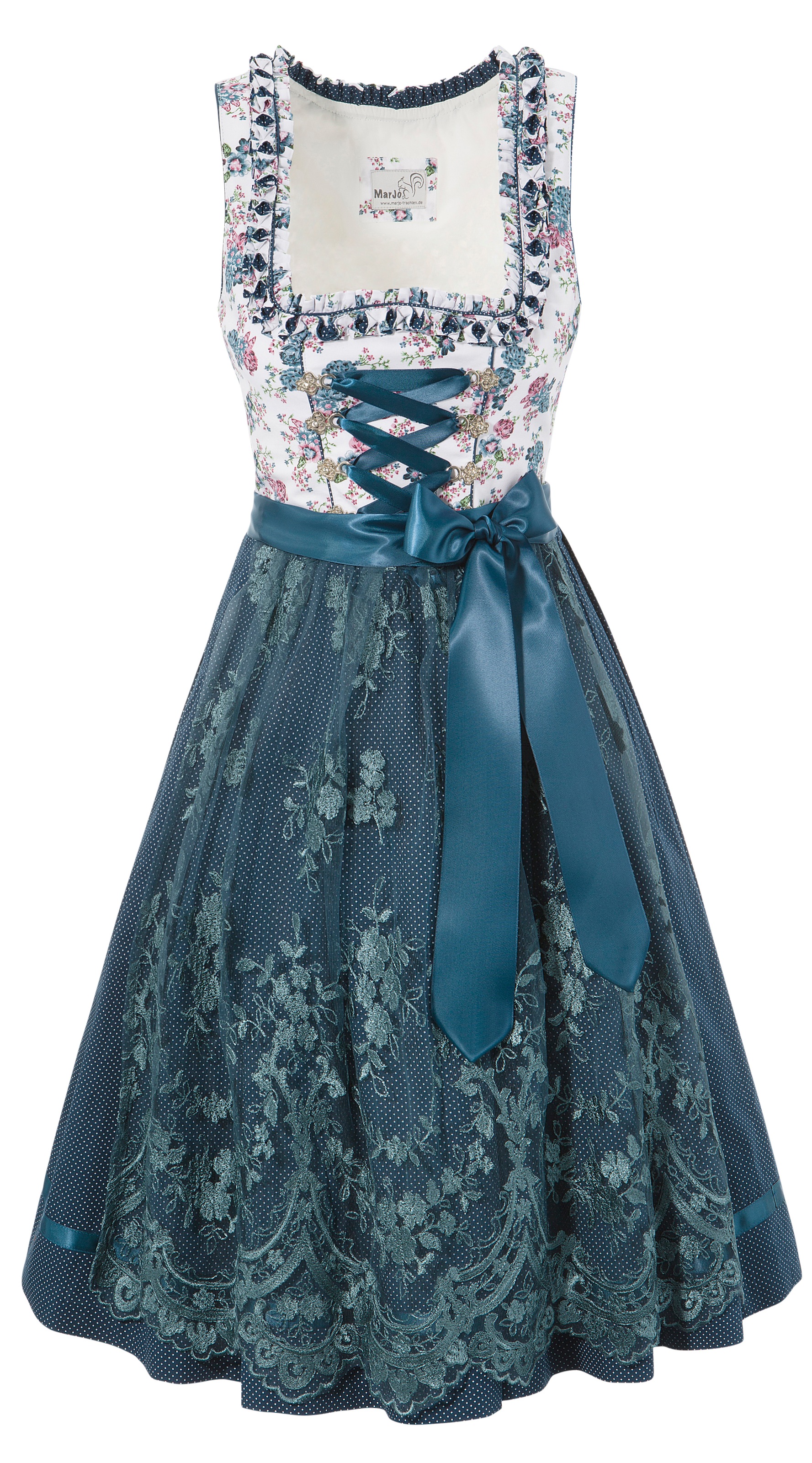 Image of MarJo Dirndl »Dagoba«, (2 tlg.), Damen, kurz mit All-Over Blümchendruck und Tüllschürze mit Stickerei und Bogensaum bei Ackermann Versand Schweiz