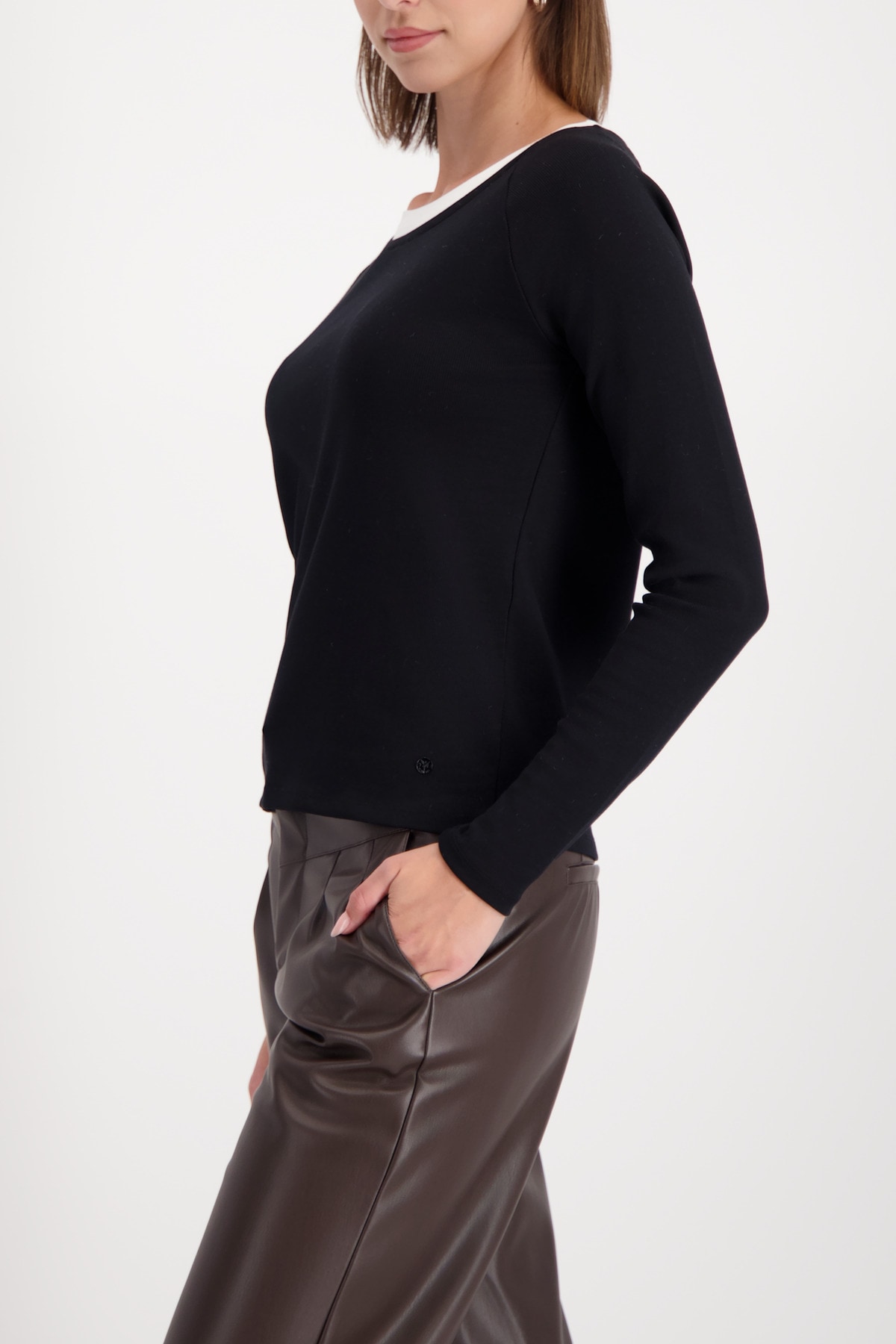 Monari Langarmshirt »Shirt Basic Rippe 2in1«, Regular fit mit Rundhalsausschnitt
