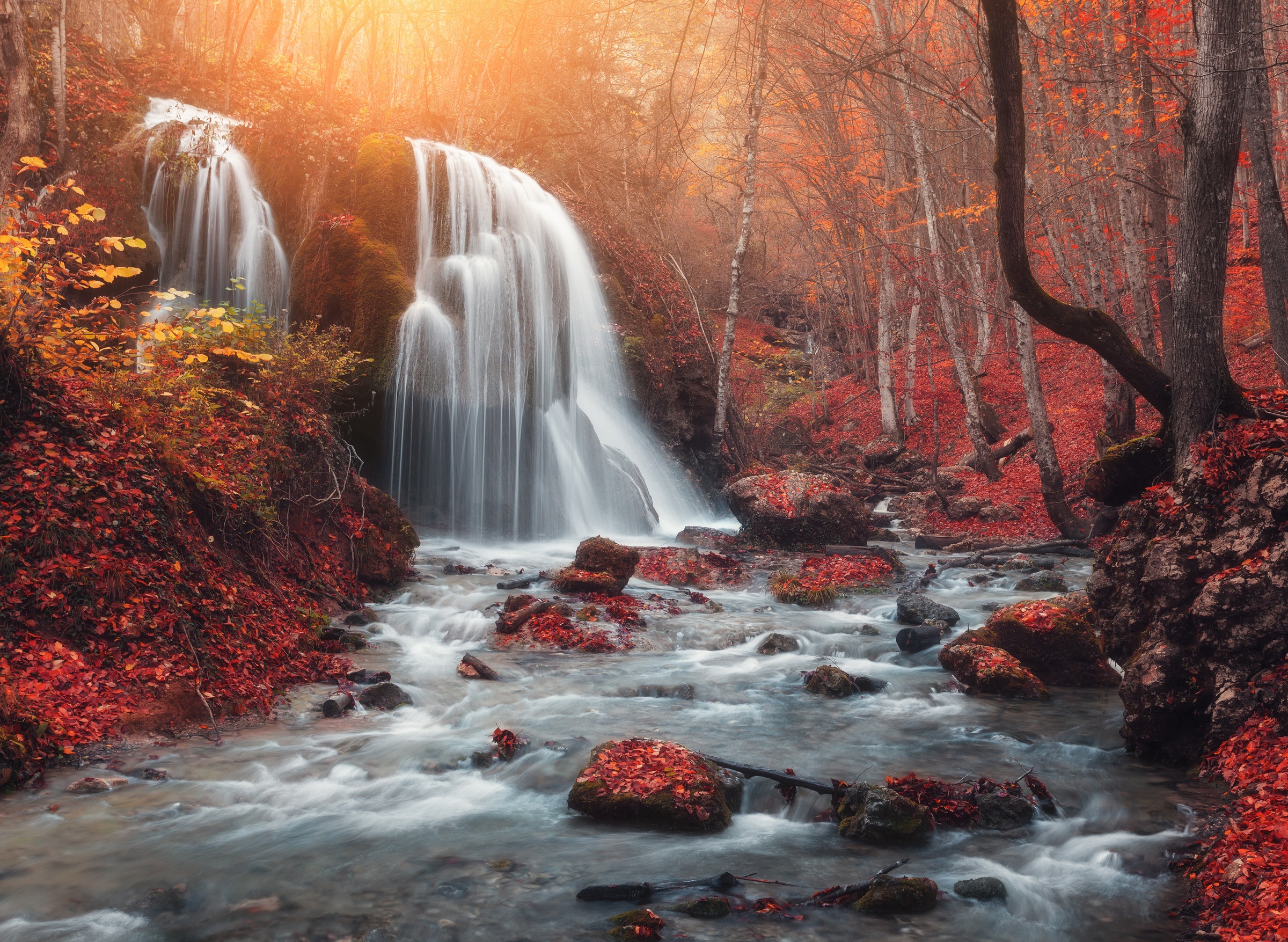 Fototapete »Mountain Sunset Waterfall«