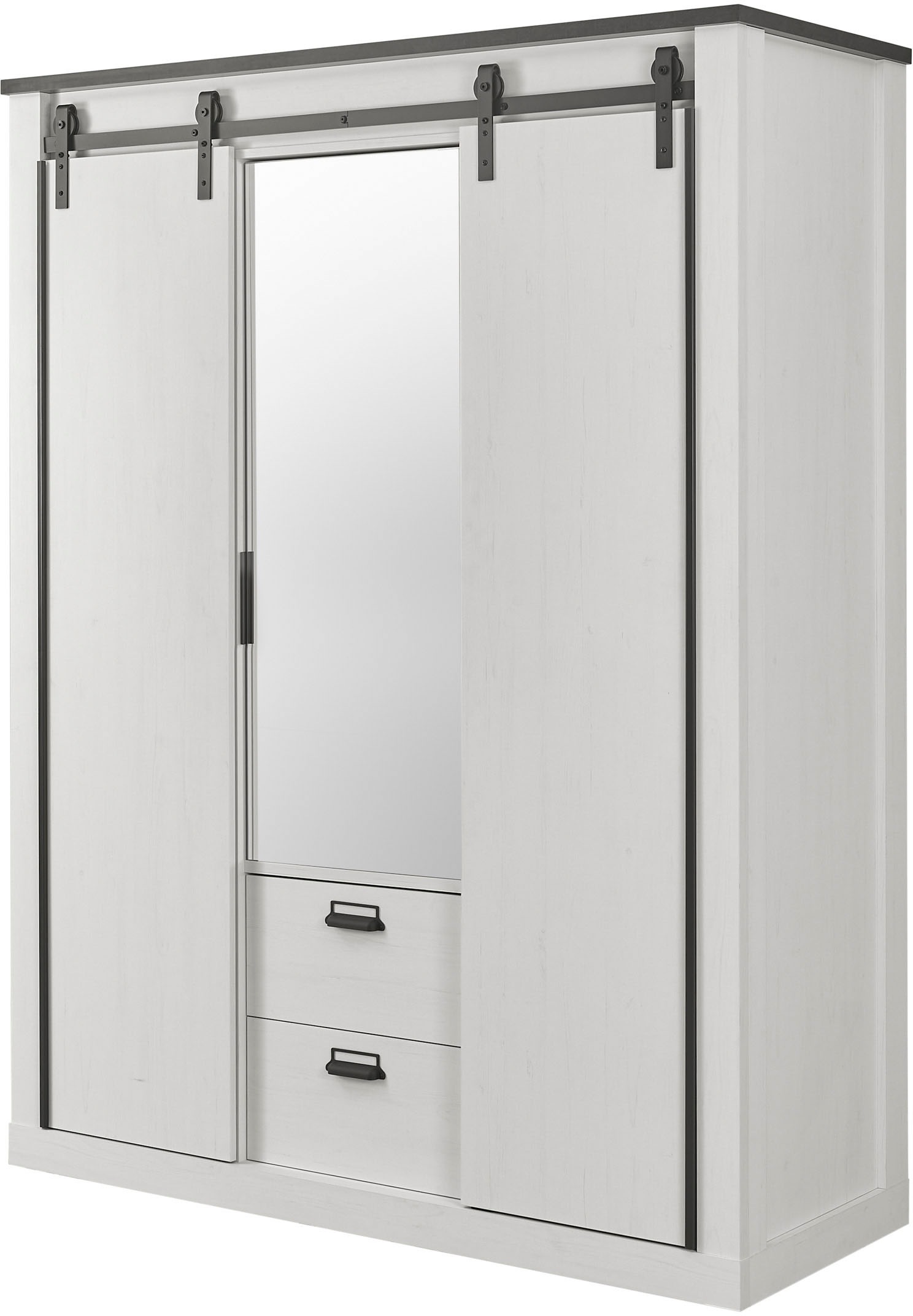 Home affaire Kleiderschrank »SHERWOOD«, Scheunentorbeschlag aus Metall, Schubkasten "Soft close", B/T/H 161/63/209cm