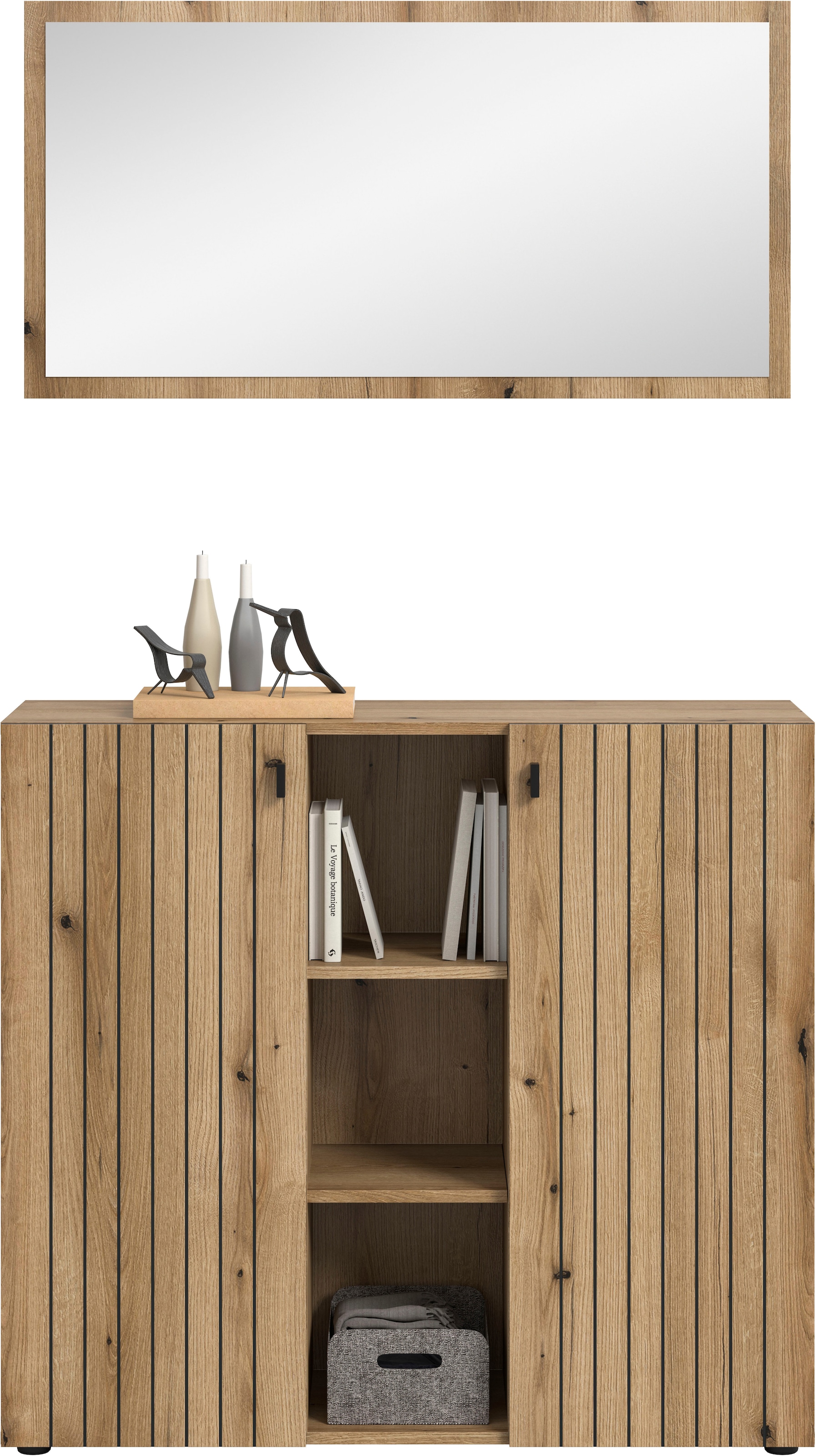 Home affaire Ensemble de vestiaires »TATIO, 2-tlg. Garderobenkombination,Breite: 106 cm, Rillenfräsung« Set, Set, best. aus: 1 Spiegel, 1 Schuhkommode, 2 cuis tlg.