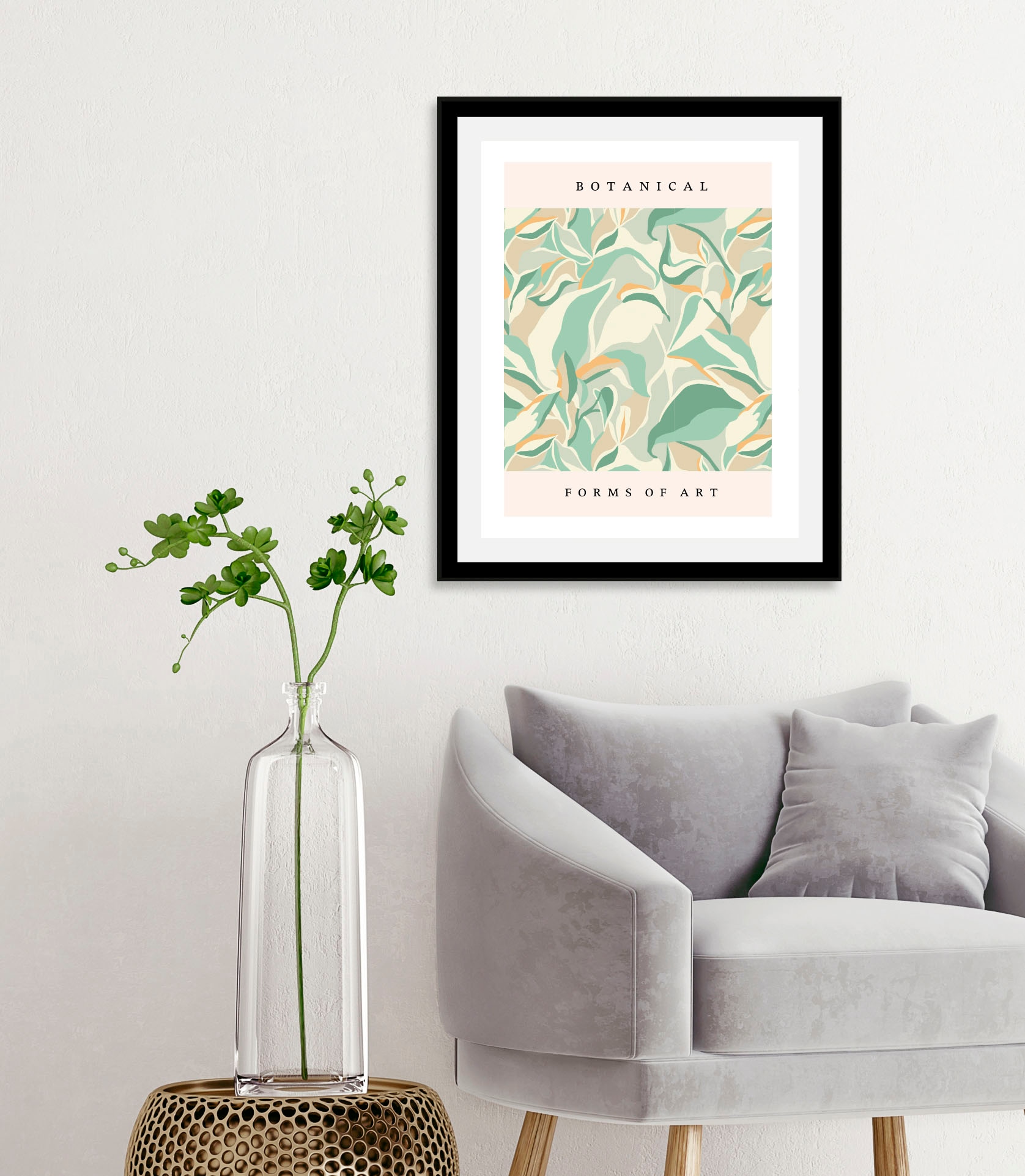 Image of queence Bild "Botanical" Abstrakt Art Kunst Pflanzen Pflanzenbilder Schriftzug 1 Stk. tlg. gerahmt