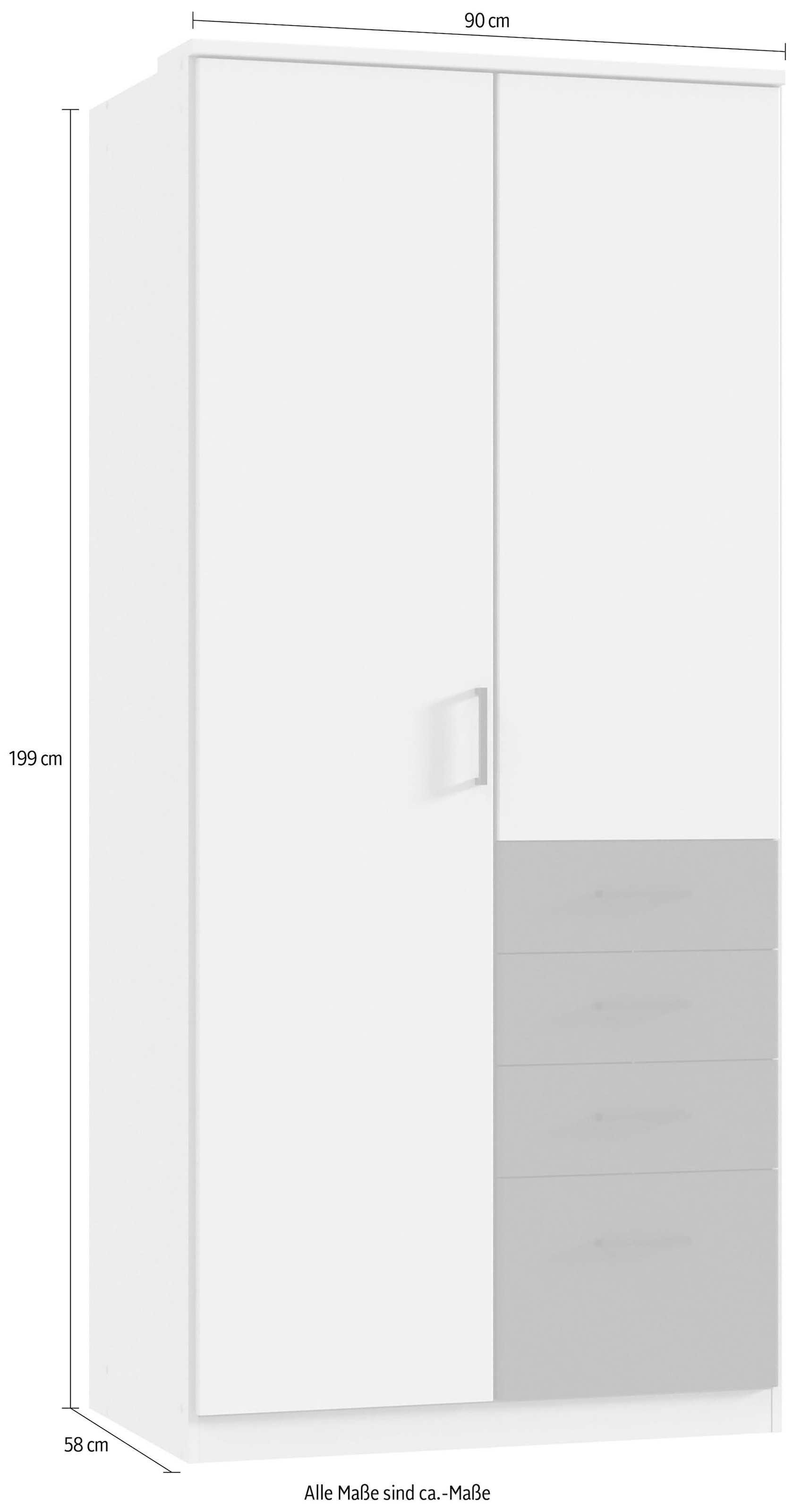 Wimex Kleiderschrank »Cottbus, in weiss oder grau modern kombiniert mit graphitfb.Schubladen«, (in 3 Grössen, schwarze Griffe, Made in Germany), mit 4 Schubladen, wahlweise mit oder ohne Spiegel