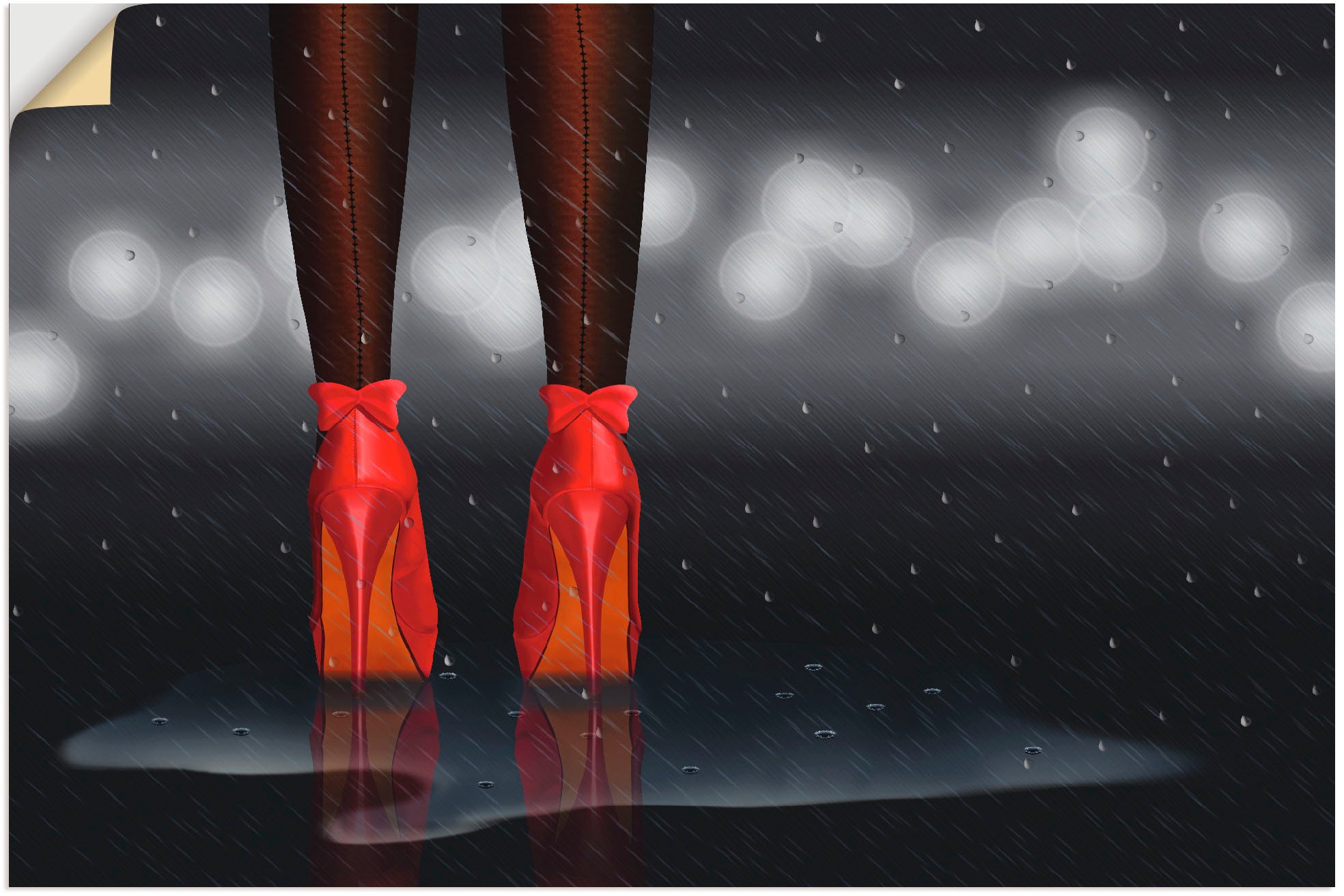 Image of Artland Wandbild »Im Regen stehend, SW mit rotem Colorkey«, Frau, (1 St.), in vielen Grössen & Produktarten - Alubild / Outdoorbild für den Aussenbereich, Leinwandbild, Poster, Wandaufkleber / Wandtattoo auch für Badezimmer geeignet bei Ackermann Versand 