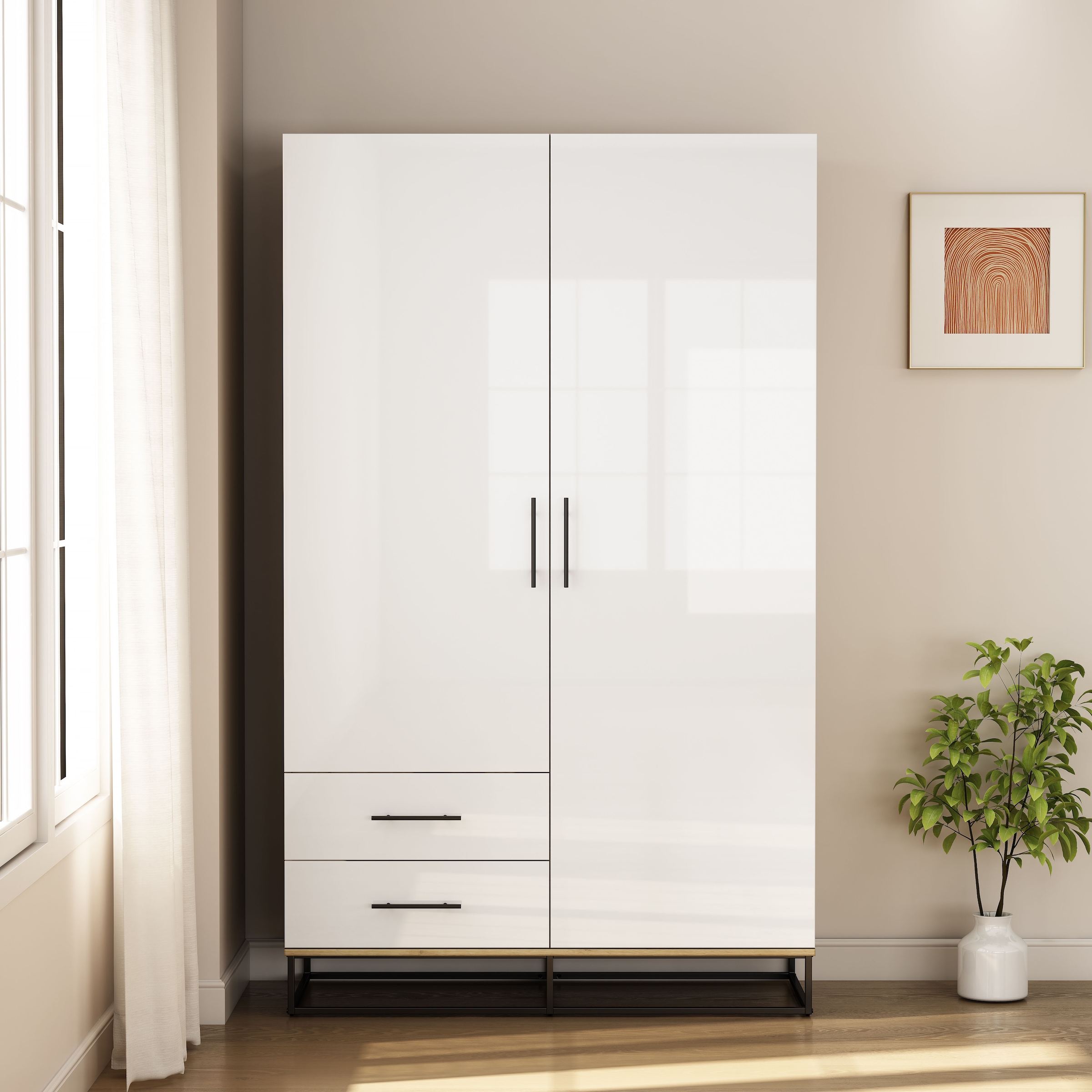 GOODproduct Kleiderschrank »Lucca Schlafzimmerschrank Garderobe Hochglanz Bestseller« Hochwertige schwarze Griffe und Kufengestell aus Metall, 