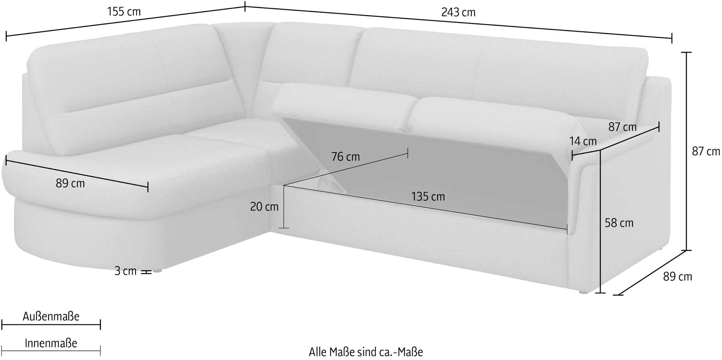 sit&more Ecksofa »Panini L-Form«, wahlweise mit Vorziehsitz und Bettkasten