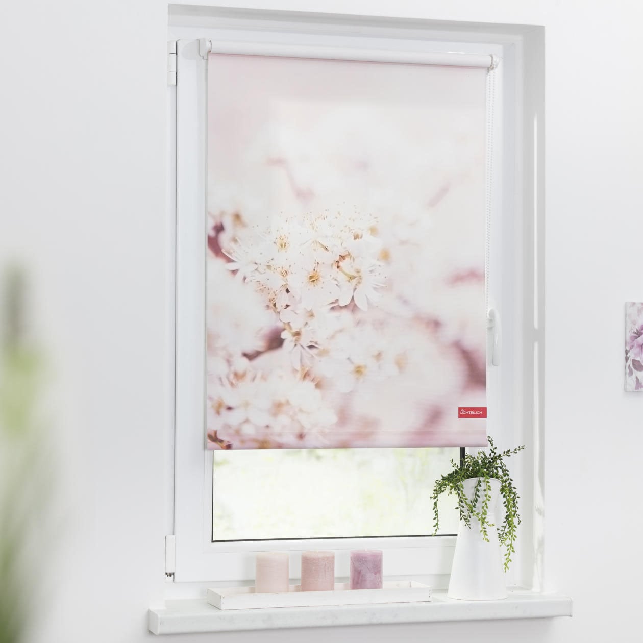 LICHTBLICK ORIGINAL Seitenzugrollo »Rollo Klemmfix, ohne Bohren, Verdunkelung, Kirschblüten - Rosa Weiss«, verdunkelnd, Verdunkelung-energiesparend, freihängend