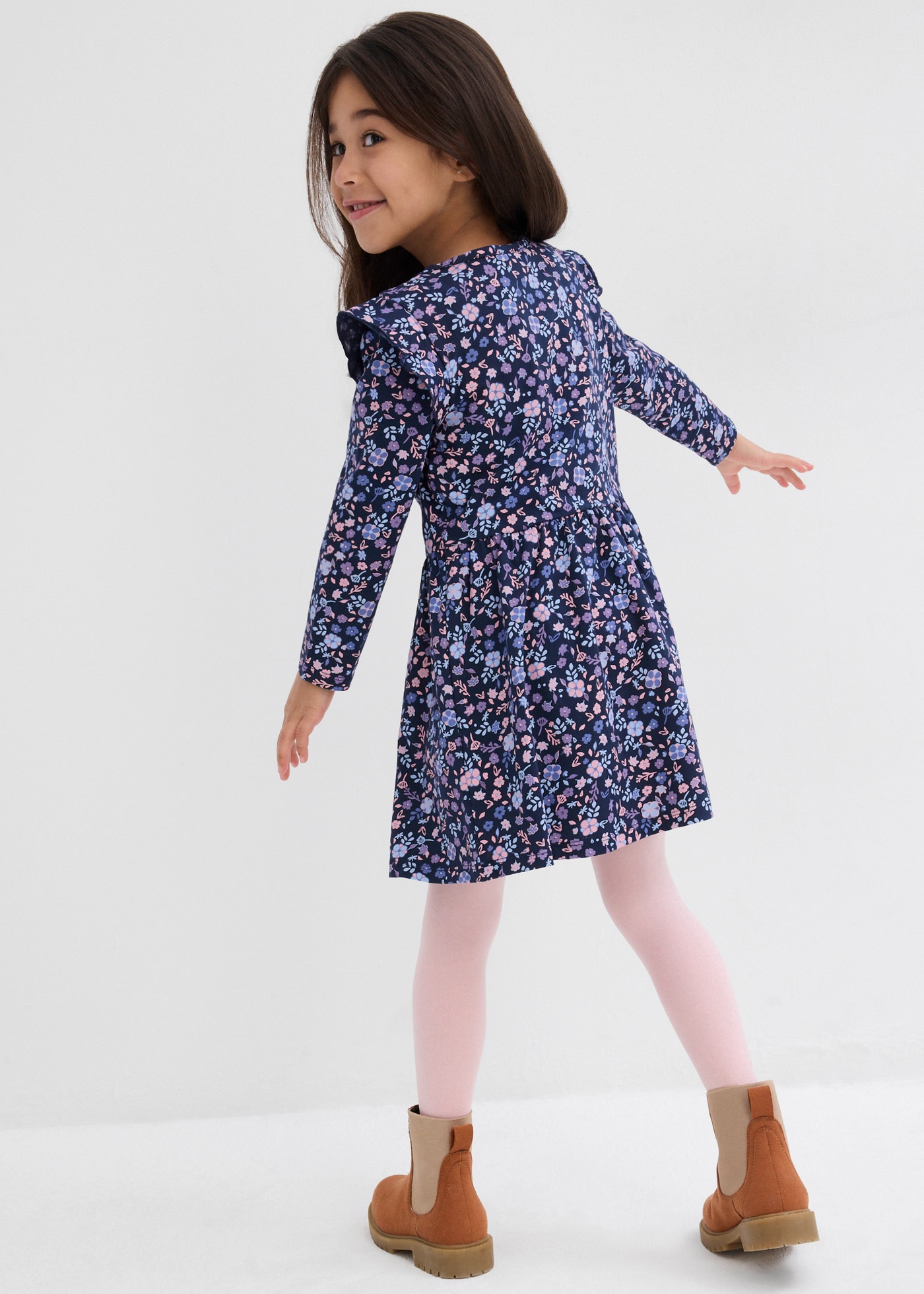 bonprix Robe en jersey aus reiner Baumwolle, mit Blümchenmuster, mit langem Arm