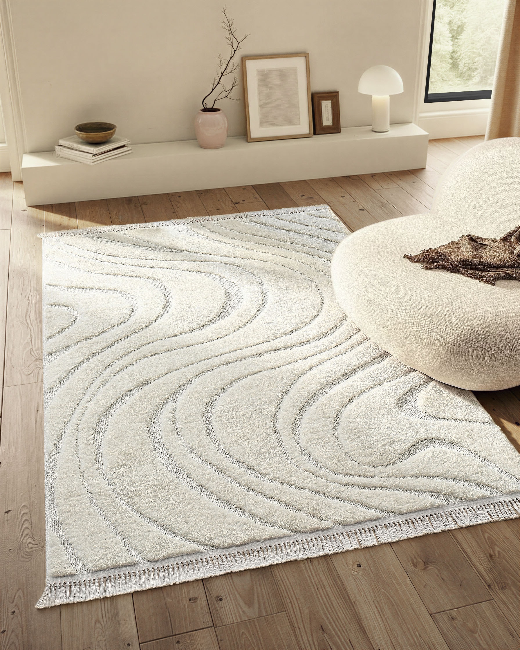 homsy by Ana Johnson Tapis »Waavy mit Fransen, Wellen Design« Rectangulaire 20 mm Höhe Boho, 3D Optik, Scandi, Hoch-Tief, Wohnzimmer, Schlafzimmer