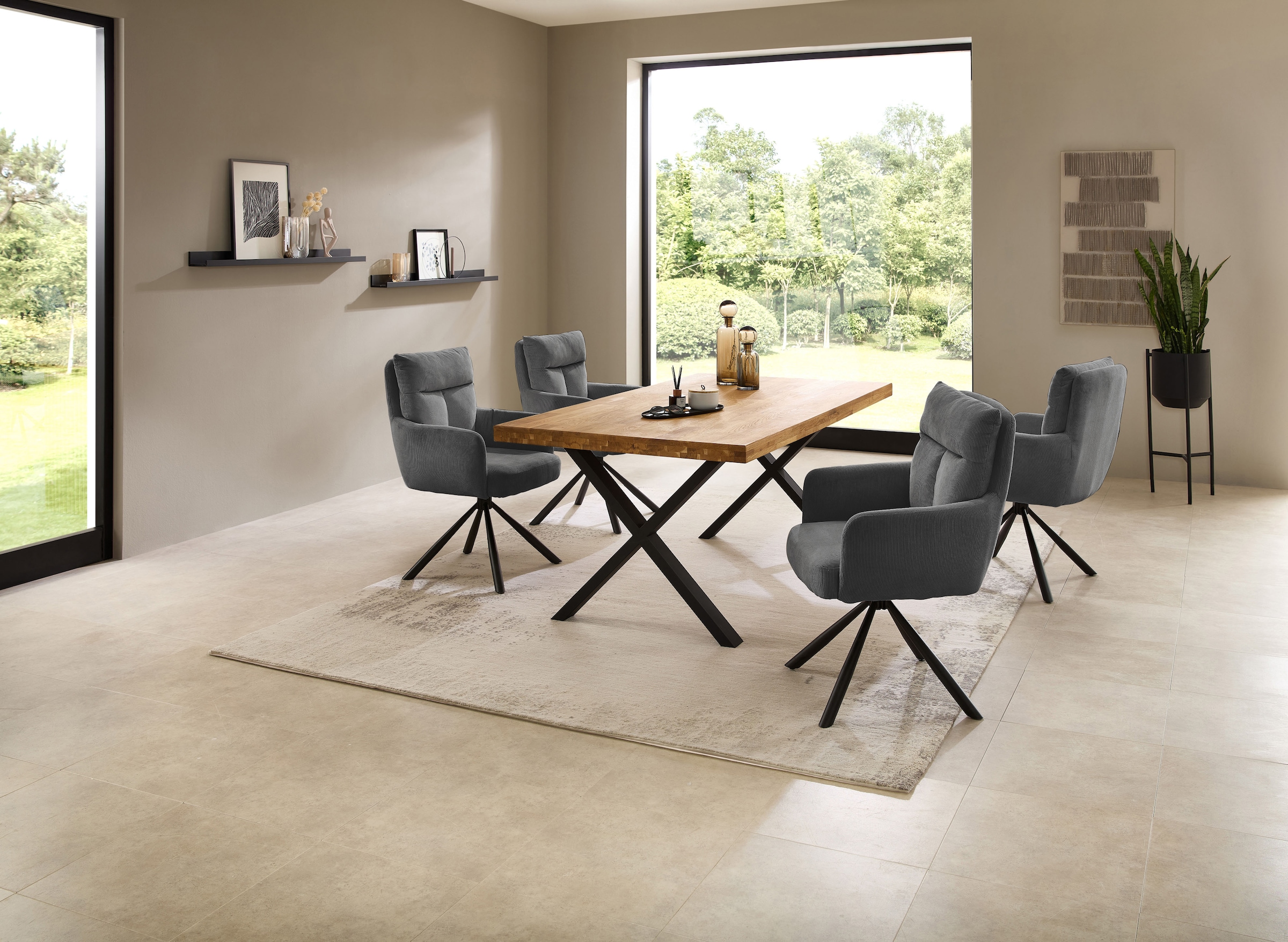 Stolkom Table de salle à manger »Chris Esszimmertisch Eiche Massivholz, BxHxT 110x47x70 cm« Gerade Kante, Industrial Style Eiche Massivholz