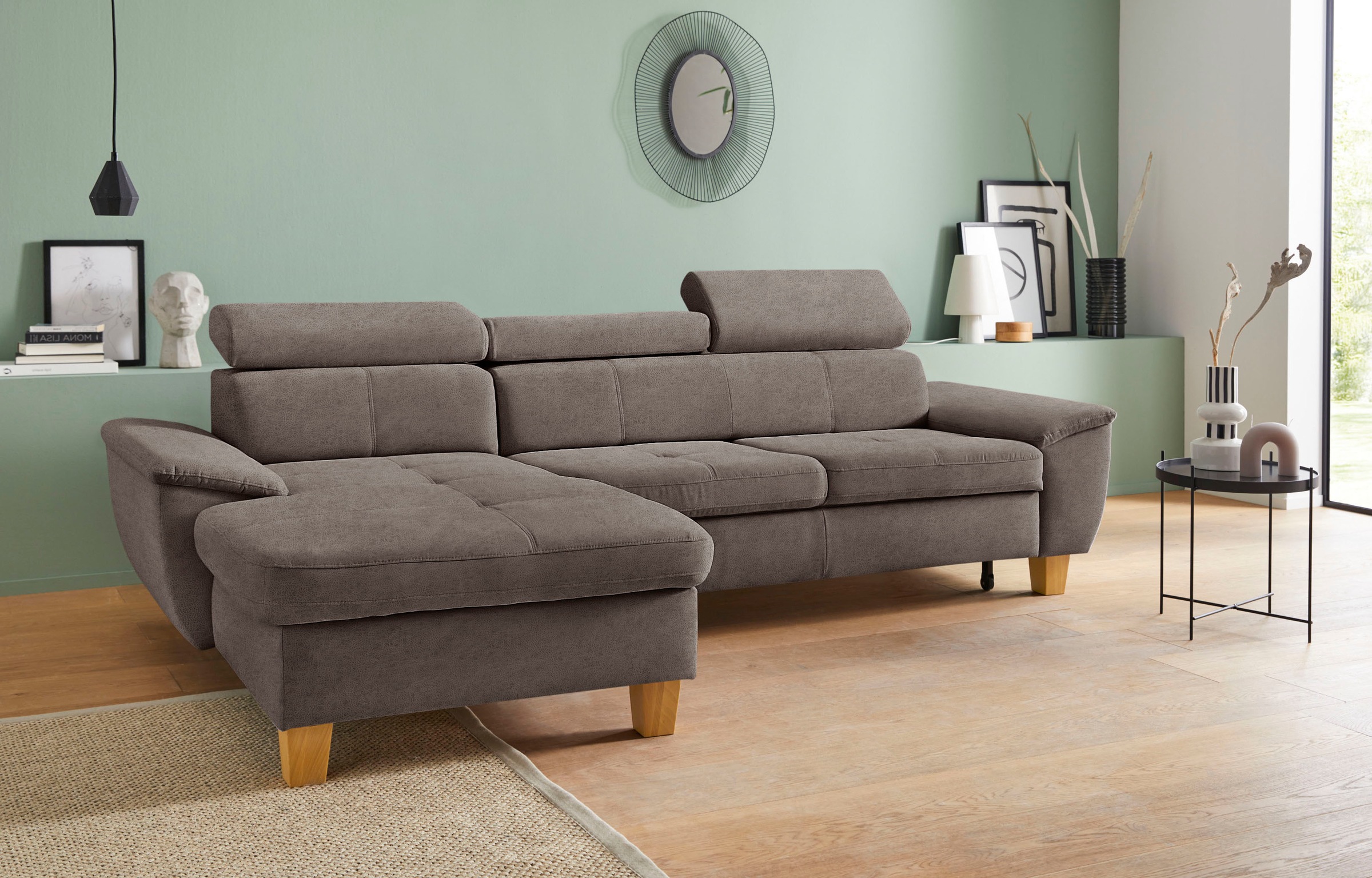 exxpo - sofa fashion Ecksofa »Enya, aufwendige Detailverarbeitung, hoher Sitzkomfort, bequem, L-Form«, inkl. Kopfteilverstellung, wahlweise mit Bettfunktion und Bettkasten