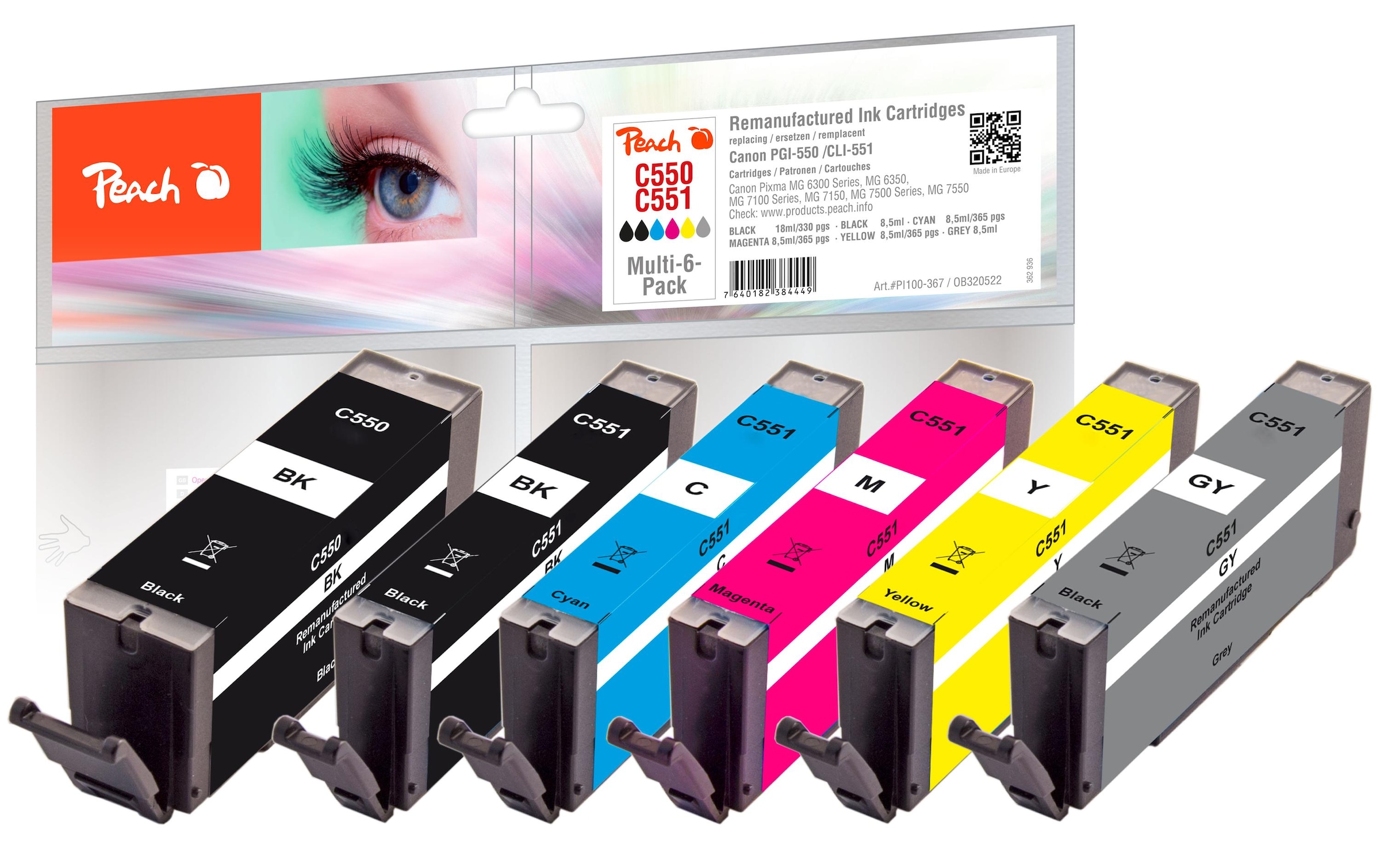 Image of Peach Tintenpatrone "Canon PGI-550/CLI-551,Multi-6-Pack C, M, Y, BK"