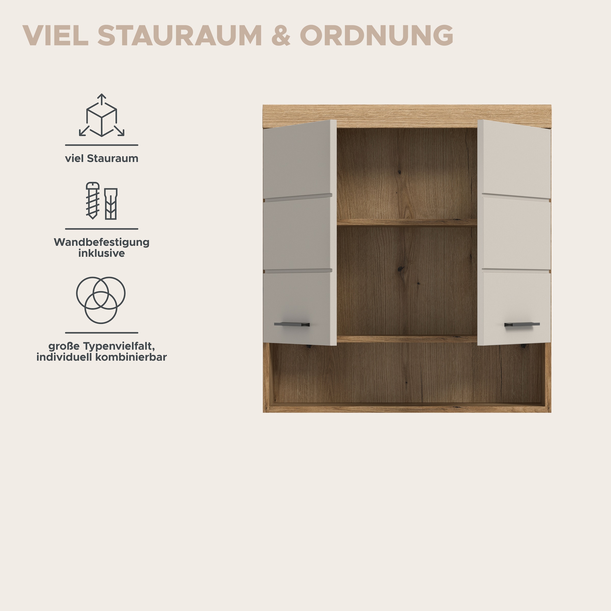 welltime Hängeschrank »SIENA, Breite 74cm, 2 Türen, 1 offenes Fächer, MDF-Front« TOPSELLER!,  in verschiedenen Farben erhältlich, Badmöbel, Badschrank, Schrank, Bad