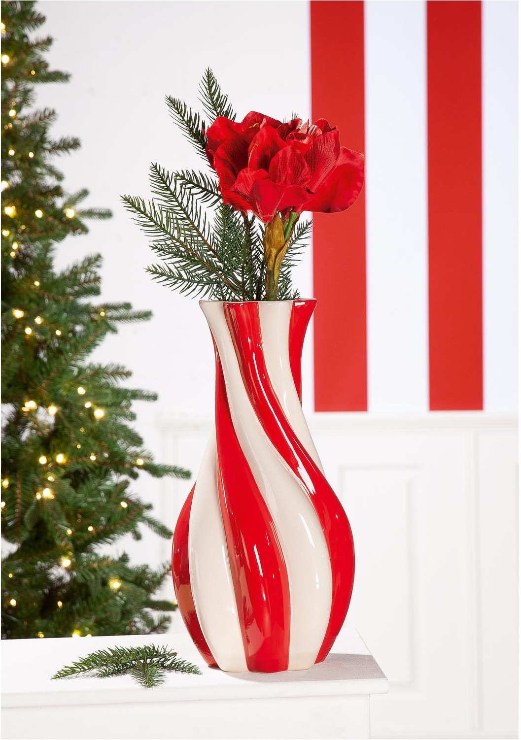 GILDE Tischvase »Vase, Kegel, "Candy", gestreift, Keramik, creme, rot« Vase Candy Dekovase modern Trend Hingucker Geschenkidee
