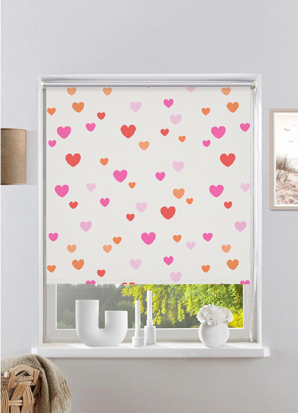 Image of GOODproduct Rollo "HEART" verdunkelnd Blendschutz Sichtschutz Verdunkelung ohne Bohren freihängend Fixmass, Klemmfix, Herzen, einseitig bedruckt, Kinderrollo -NEUHEIT