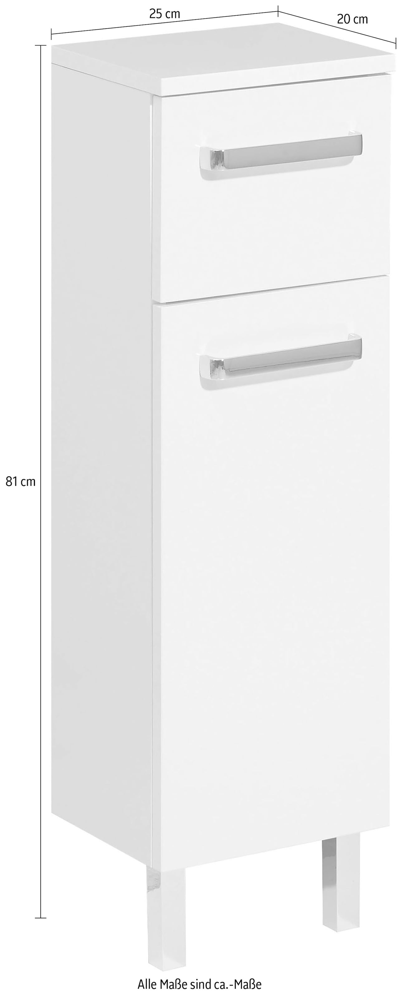 Saphir Armoire basse »Quickset Badschrank mit 1 Tür, 1 Schublade, 25 cm breit« meuble bas de salle de bain incl. amortisseur de porte, poignées chromées brillantes