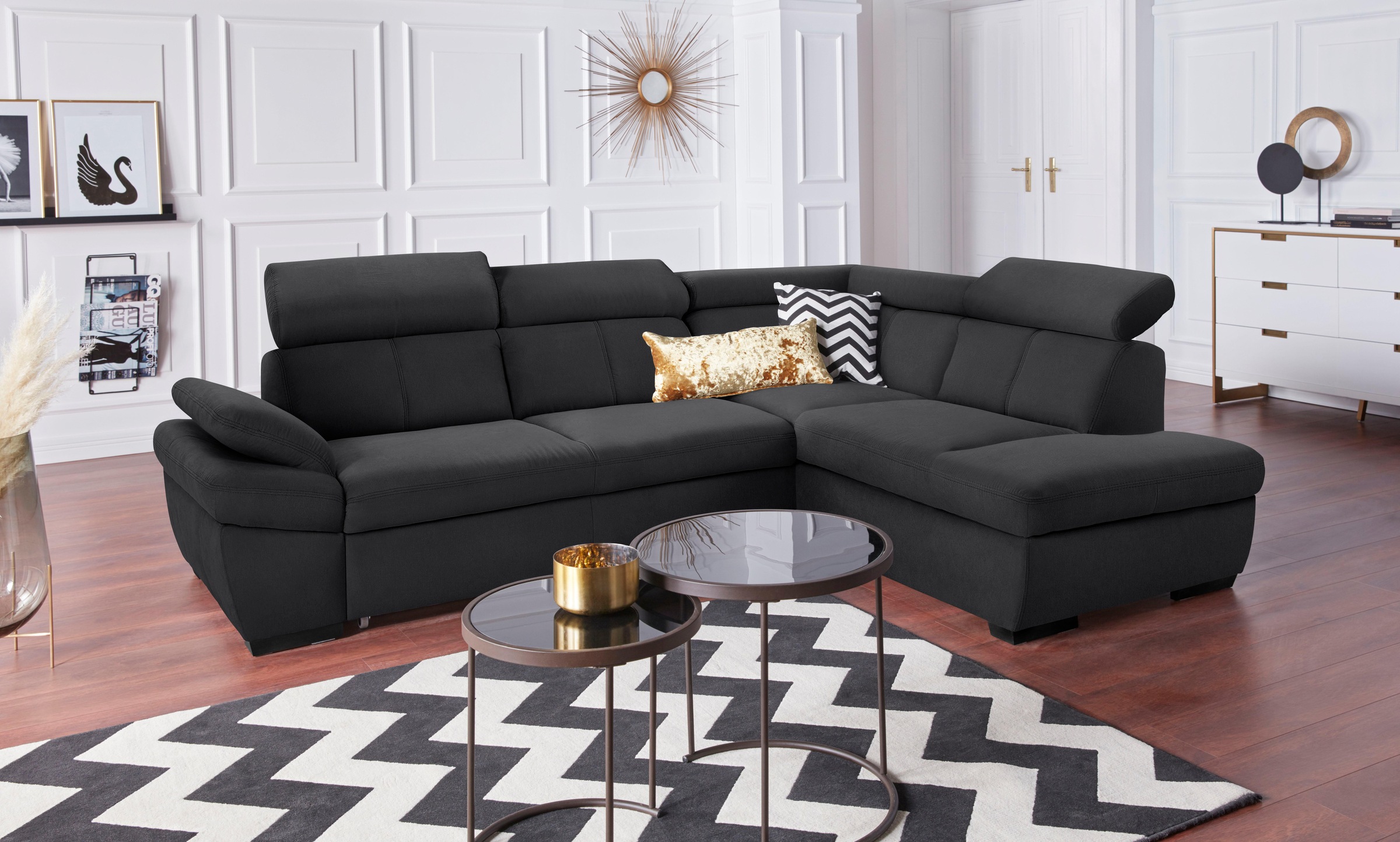 exxpo - sofa fashion Ecksofa »Salerno, klassisch modernes Funktionssofa, hoher Sitzkomfort, L-Form«, inkl. Kopf- und Armteilverstellung, wahlweise mit Bettfunktion