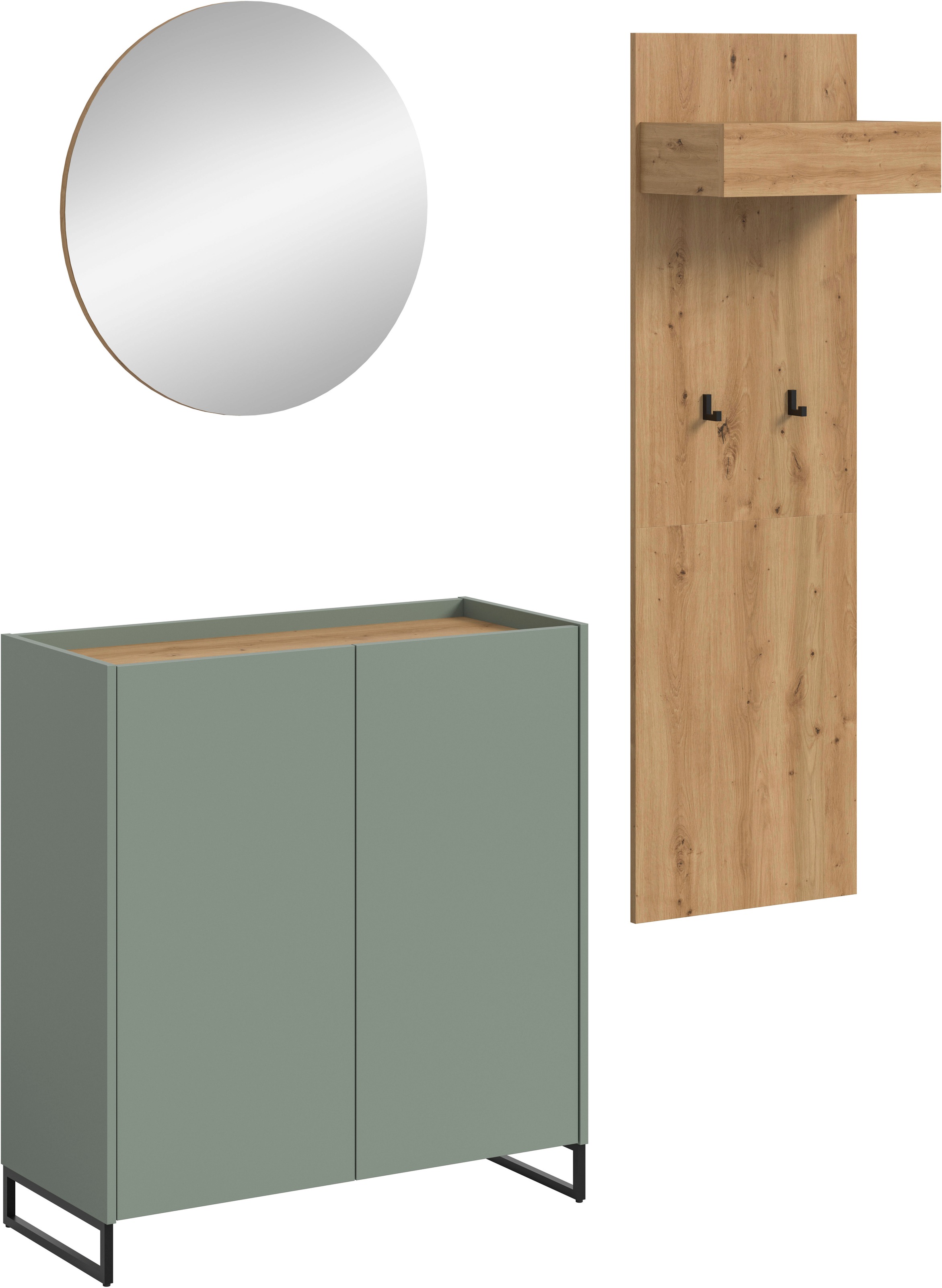 Image of Home affaire Garderoben-Set "EVRID, 3-teilig, Breite 175 cm, individuell stellbar & erweiterbar" best. aus: Kommode, Spiegel & Garderobenpaneel, 3 Stk. tlg.