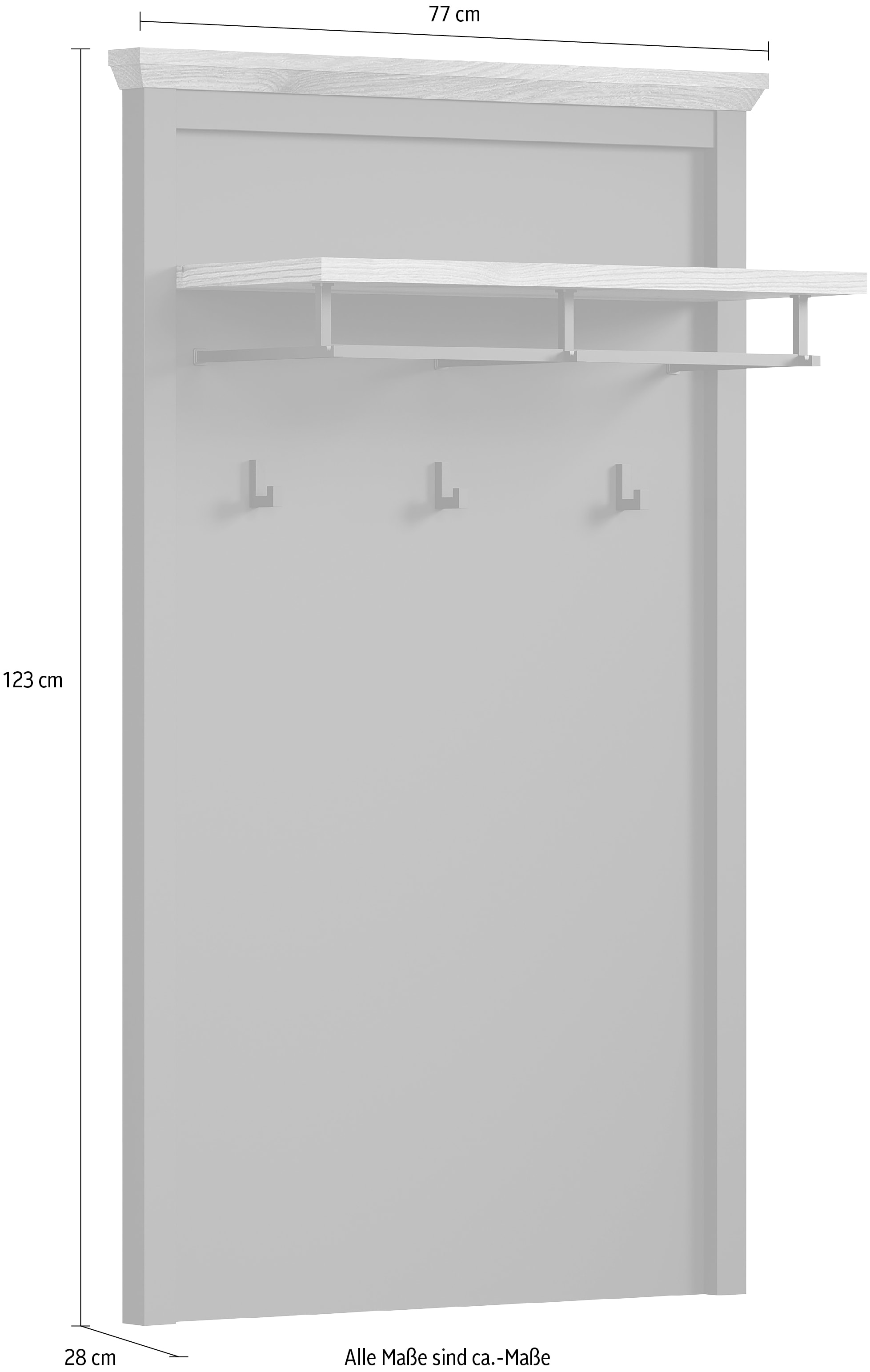 Home affaire Garderobenpaneel »Vienna«, (1 St.), Wandgarderobe mit Hutablage, Kleiderstange und 3 Haken - 77/28/123 cm