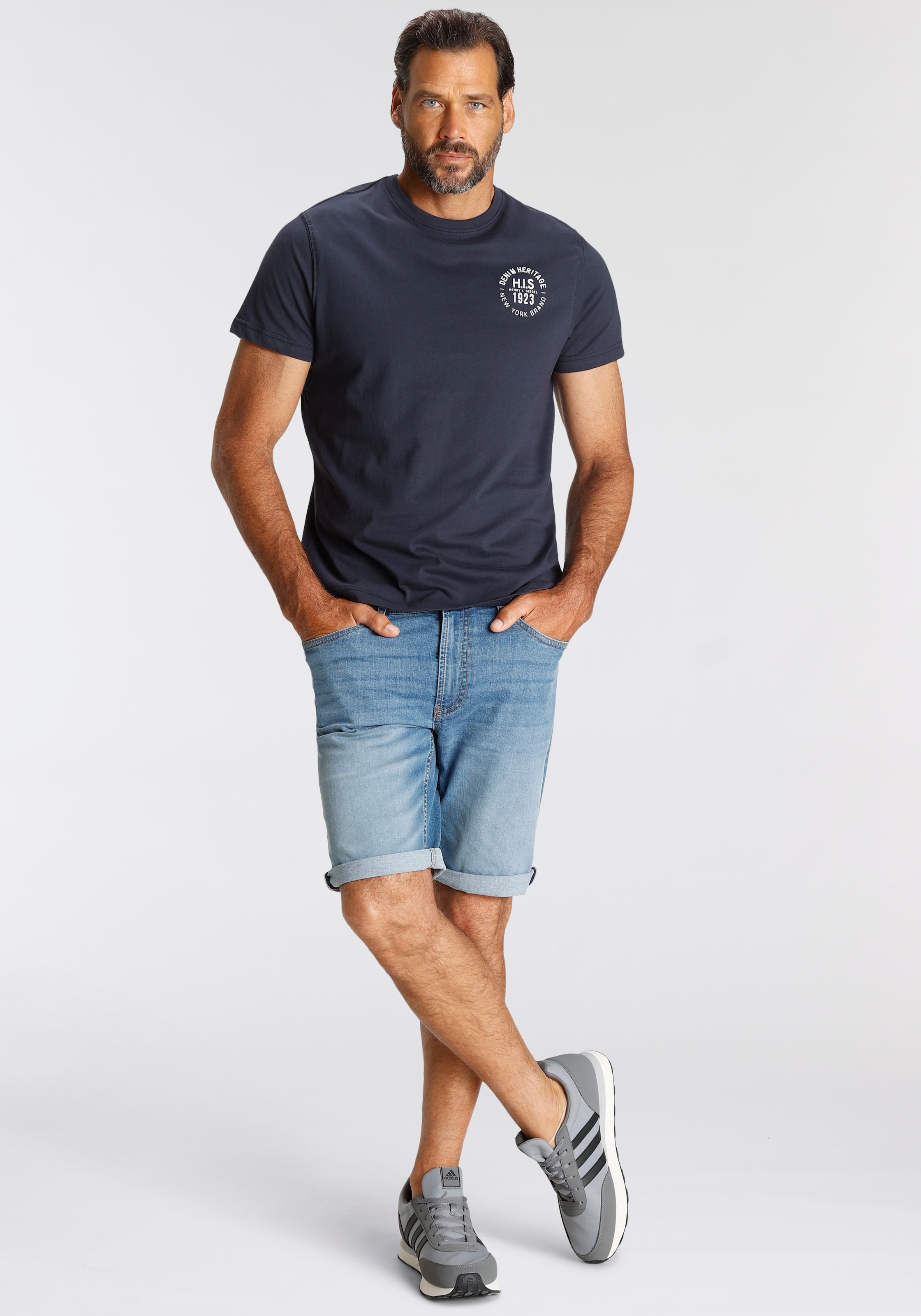 H.I.S T-Shirt Packung, 3er-Pack, 3 Stk. schmal geschnitten,  bedrucktes Design,  aus 100% Baumwolle