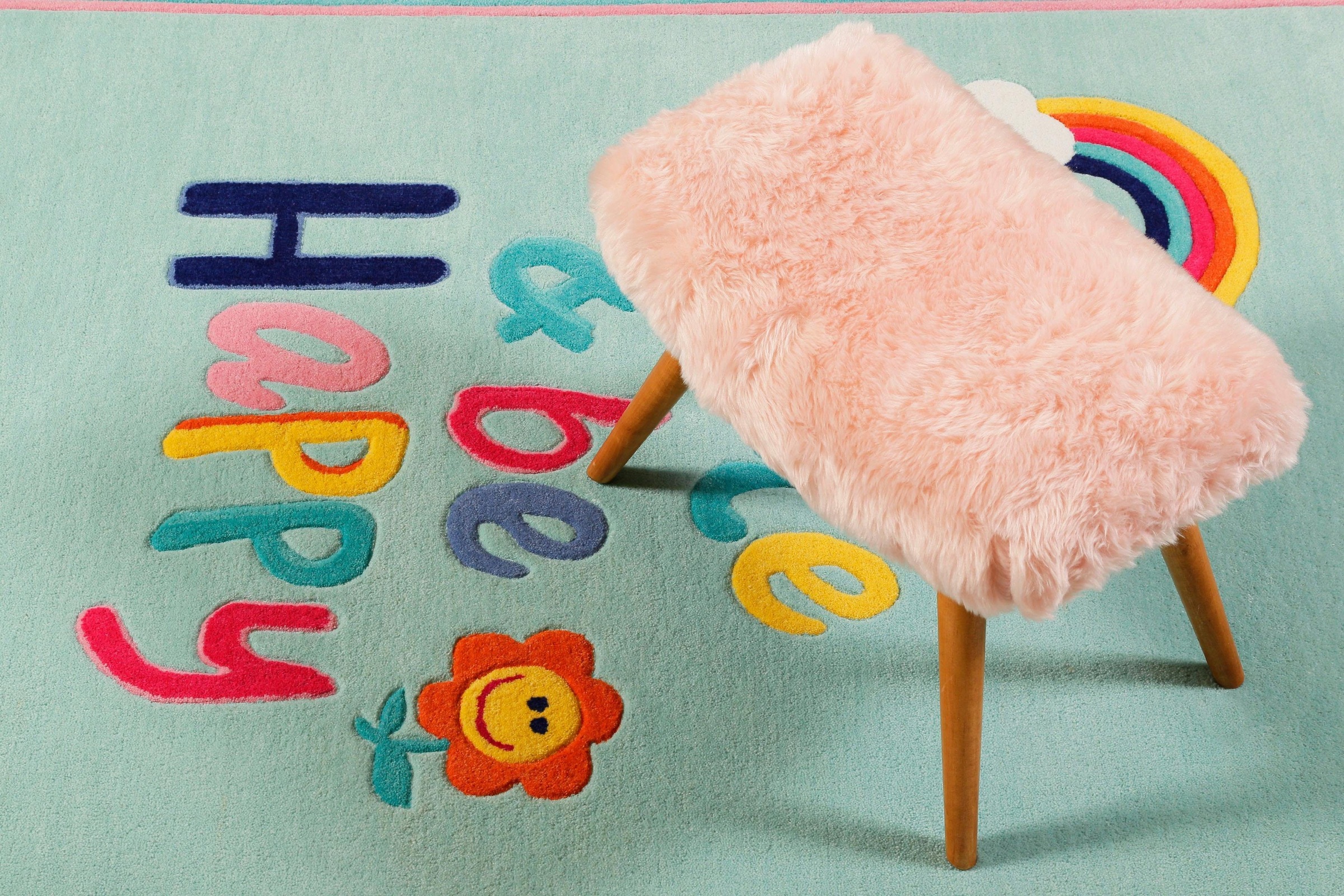 SMART KIDS Kinderteppich »Happy me!«, rechteckig, 9 mm Höhe, Regenbogen Blume, Konturenschnitt