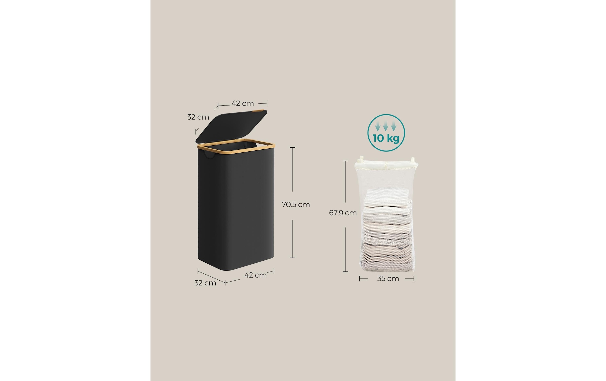 SONGMICS Wäschekorb »90 l, Schwarz«, (1 St.)