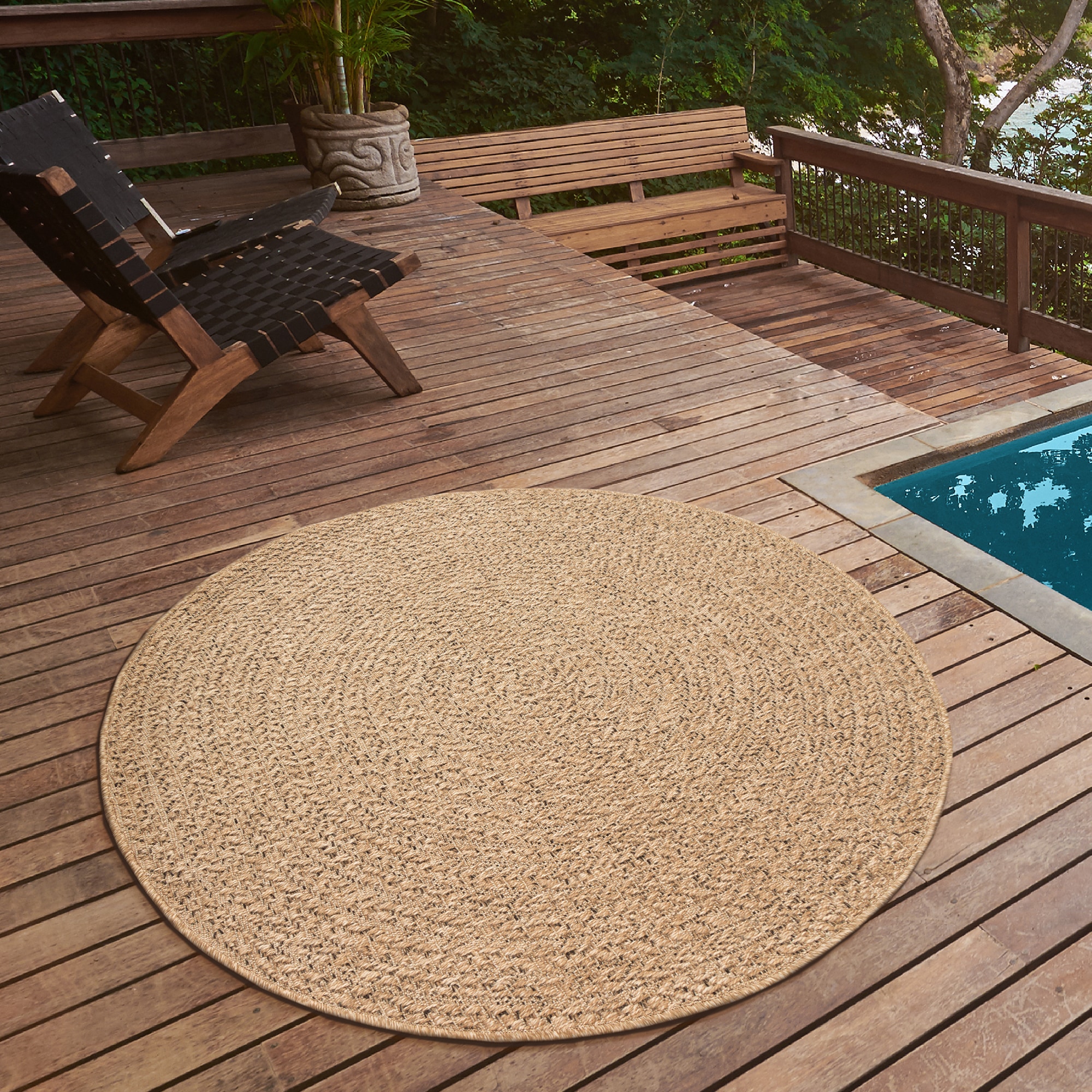 Image of the carpet Teppich "Kansas" rund 1 mm Höhe moderner robuster In und Outdoor Teppich Jute Look