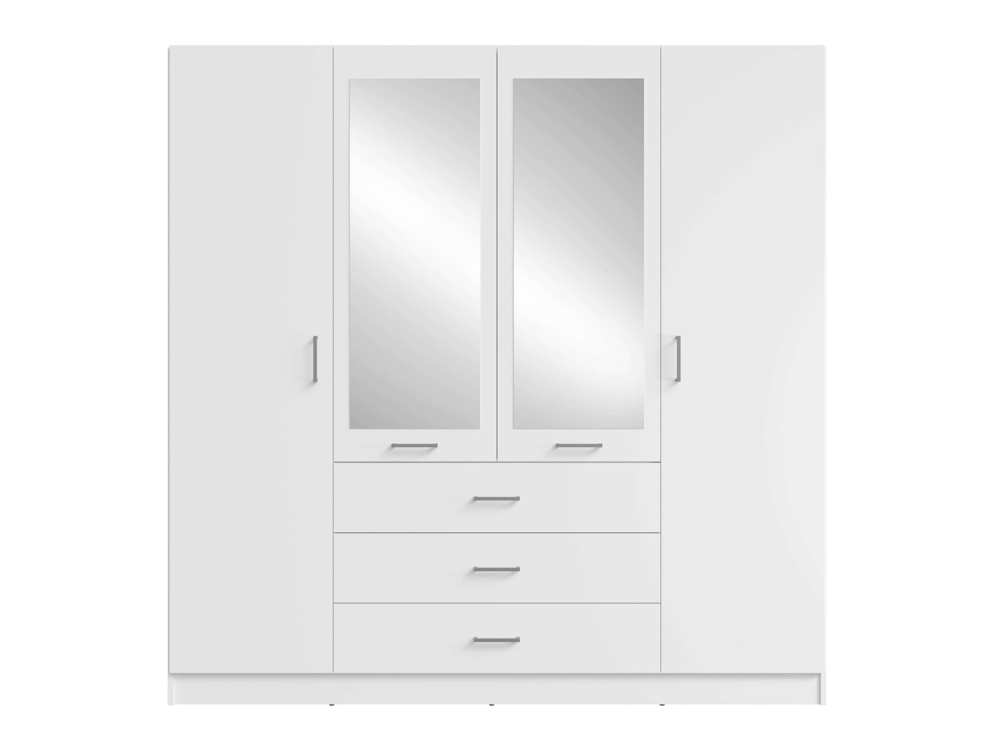 Home affaire Kleiderschrank »KOS Garderobe mit 3 Schubladen, Kleiderstange, 8 Einlegeböden, Spiegel«, Wäscheschrank mit 4 Drehtüren, silberfarben Griffen, Masse B/H/T 200/200/58cm