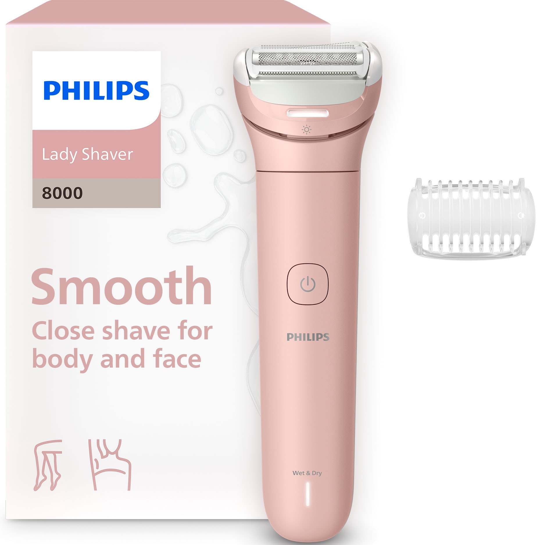 Image of Philips Elektrokörperrasierer "Lady Shaver Series 8000 BRL129/00" 1 Stk. Aufsätze kabelloser Rasierer, nass und trocken, inkl. Trimmeraufsatz