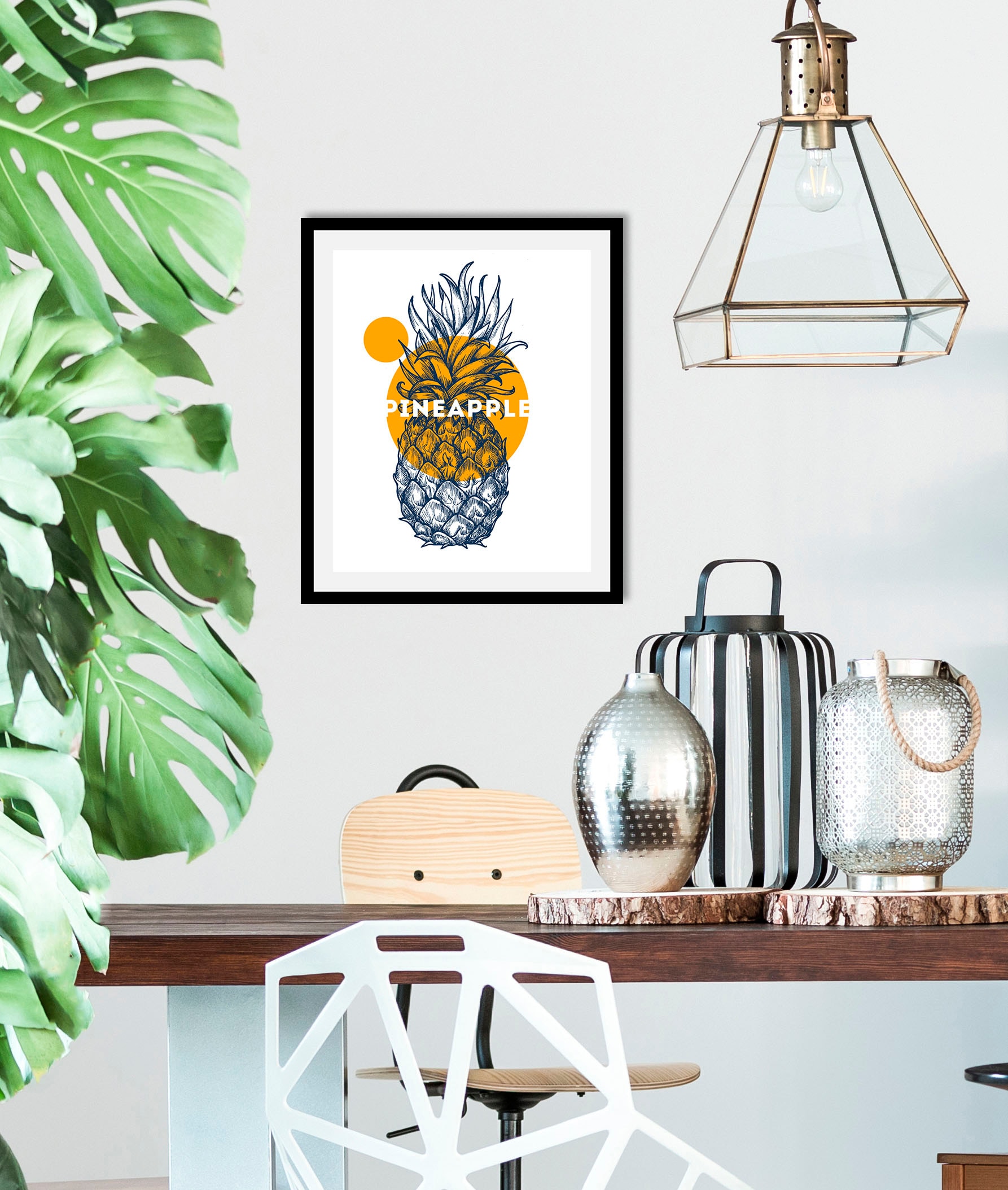 Image of queence Bild "Pineapple" Abstrakt Ananas Essen Kunst Lebensmittel Obst Obst Bilder Schriftzug 1 Stk. tlg. gerahmt