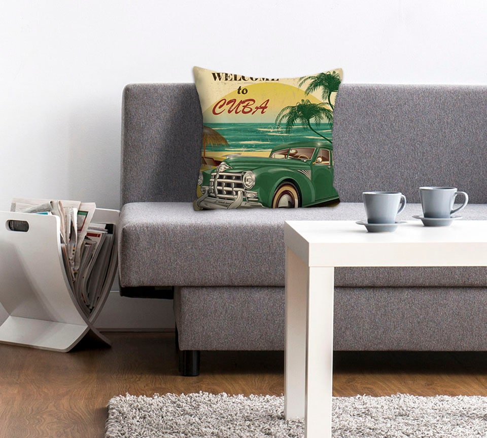 Image of queence Dekokissen "Welcome to Cuba" mit Schriftzug und Auto, Kissenhülle ohne Füllung, 1 Stück