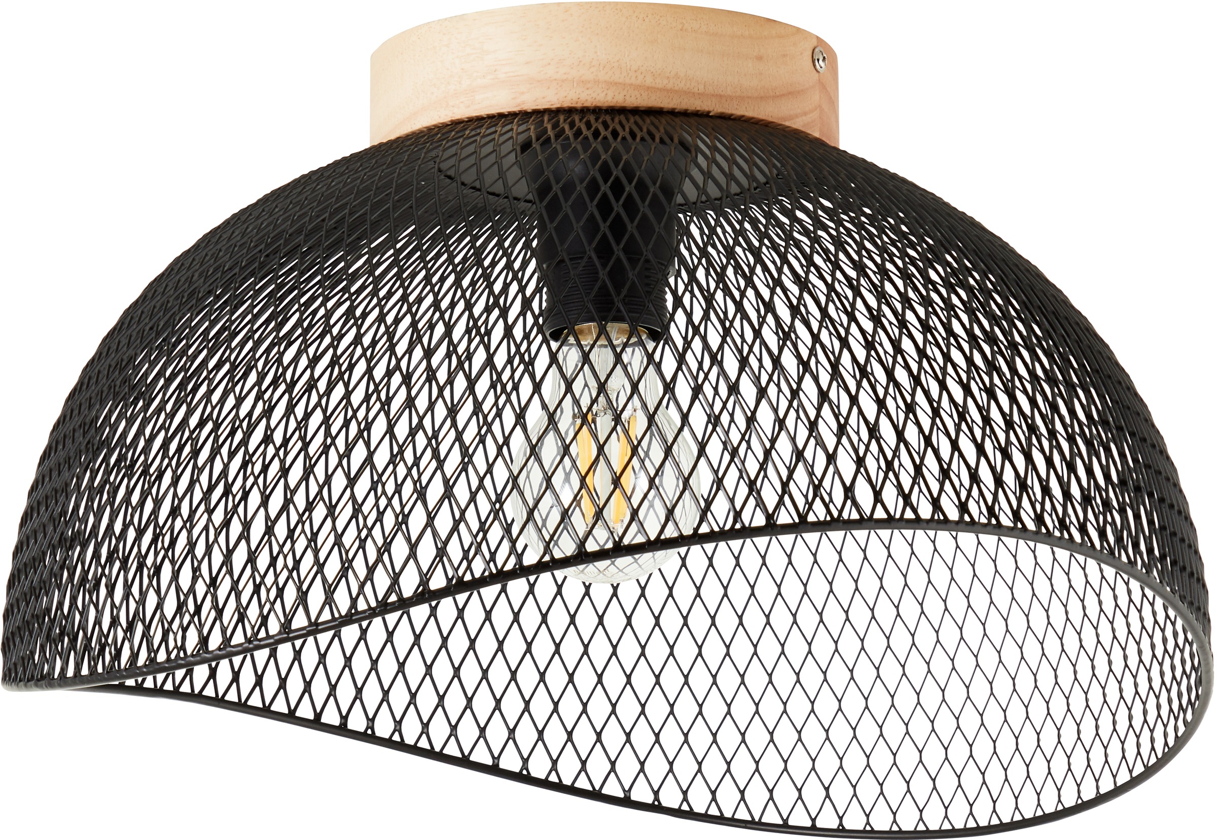 Image of Places of Style Deckenleuchte »Elmwood«, E27, schwarzer Drahtgitter Schirm, Deckenlampe im Materialmix Metall/Holz E27 max. 40W bei Ackermann Versand Schweiz