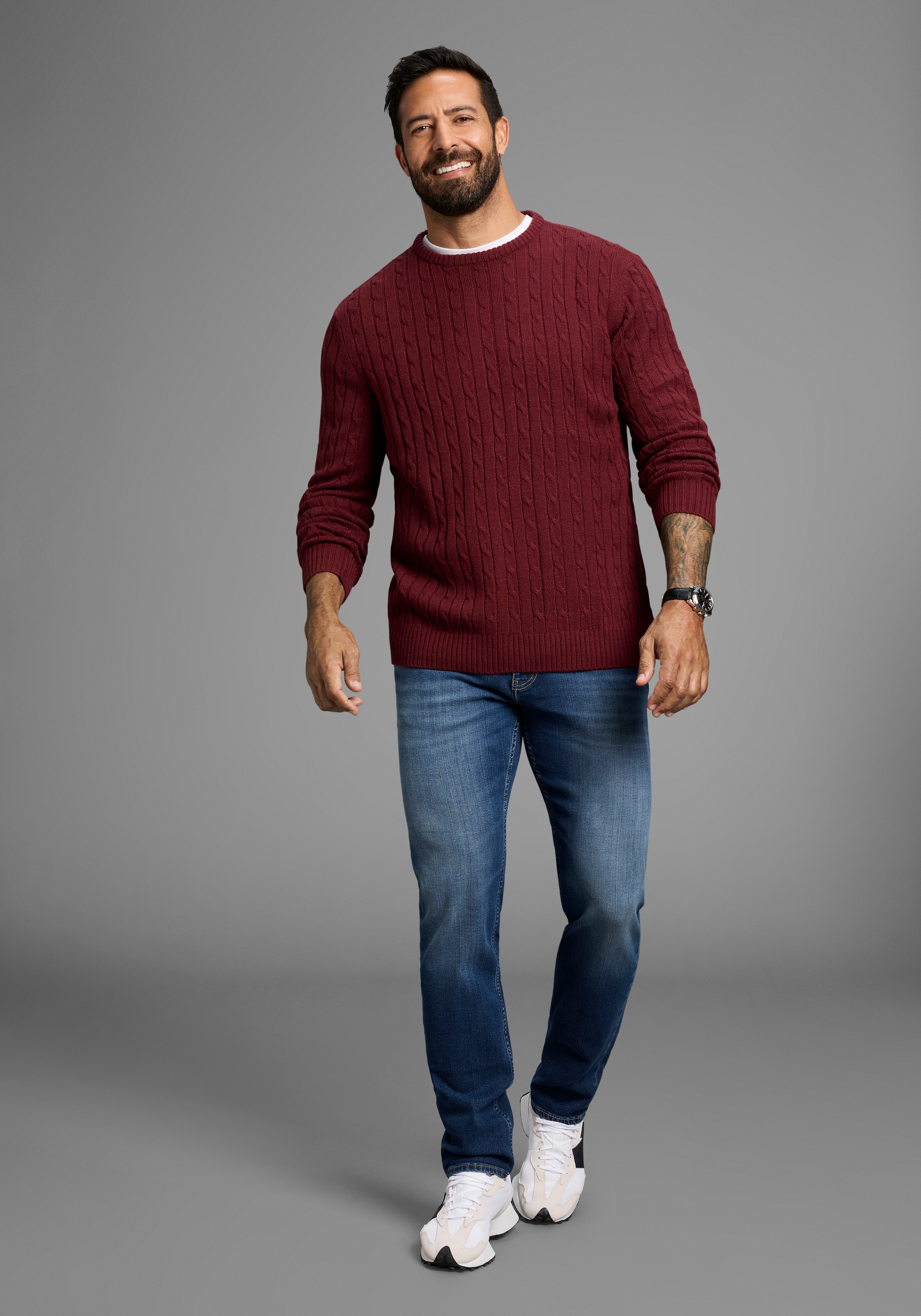 Man's World Rundhalspullover »Neue Kollektion! Highlight allover Zopfmuster!« weicher Griff, Perfekt für die kältere Jahreszeit