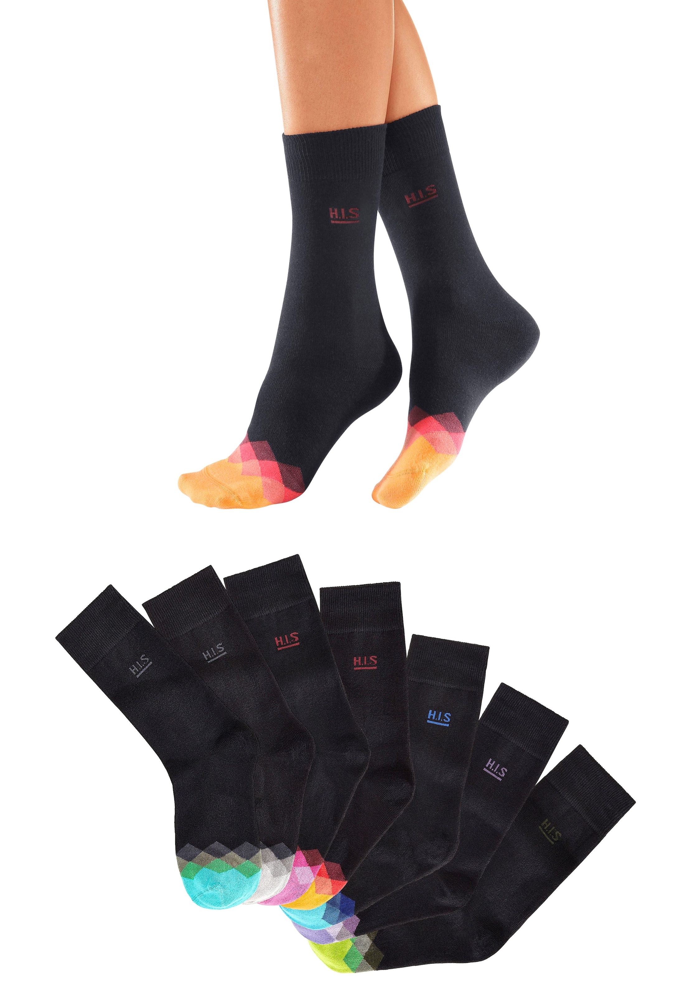 ♕ H.I.S Socken, (Set, 7 Paar), mit bunt gemusterter Spitze  versandkostenfrei auf