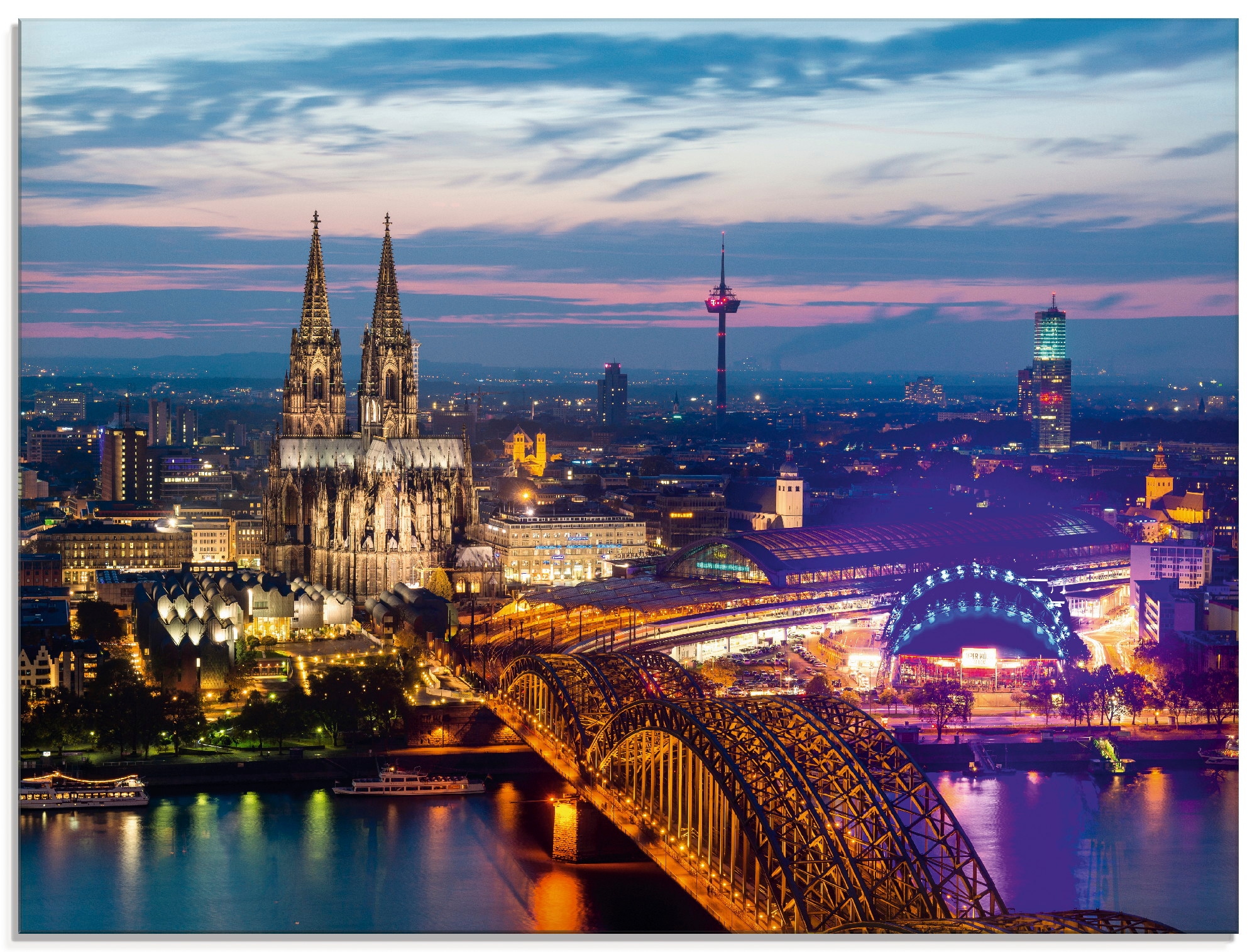 Image of Artland Glasbild "Köln Panorama am Abend" Deutschland 1 Stk. tlg. in verschiedenen Grössen