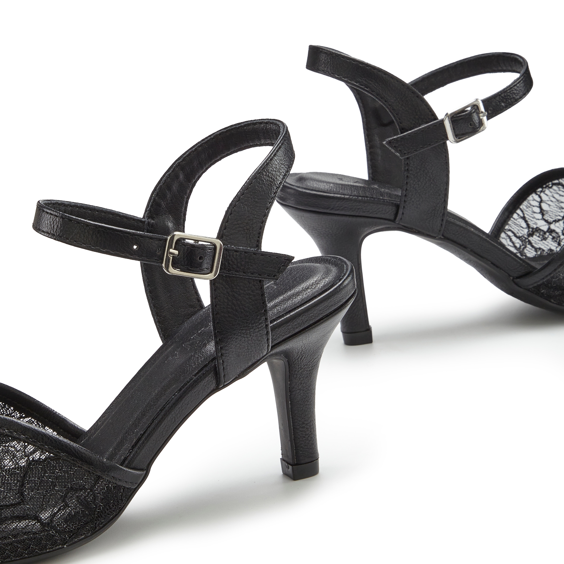 LASCANA Sandales »Mid-Heel-Sandalette, Sandale, offener Schuh, Sommerschuh,«  mit floralem Design und Spitzeneinsatz VEGAN