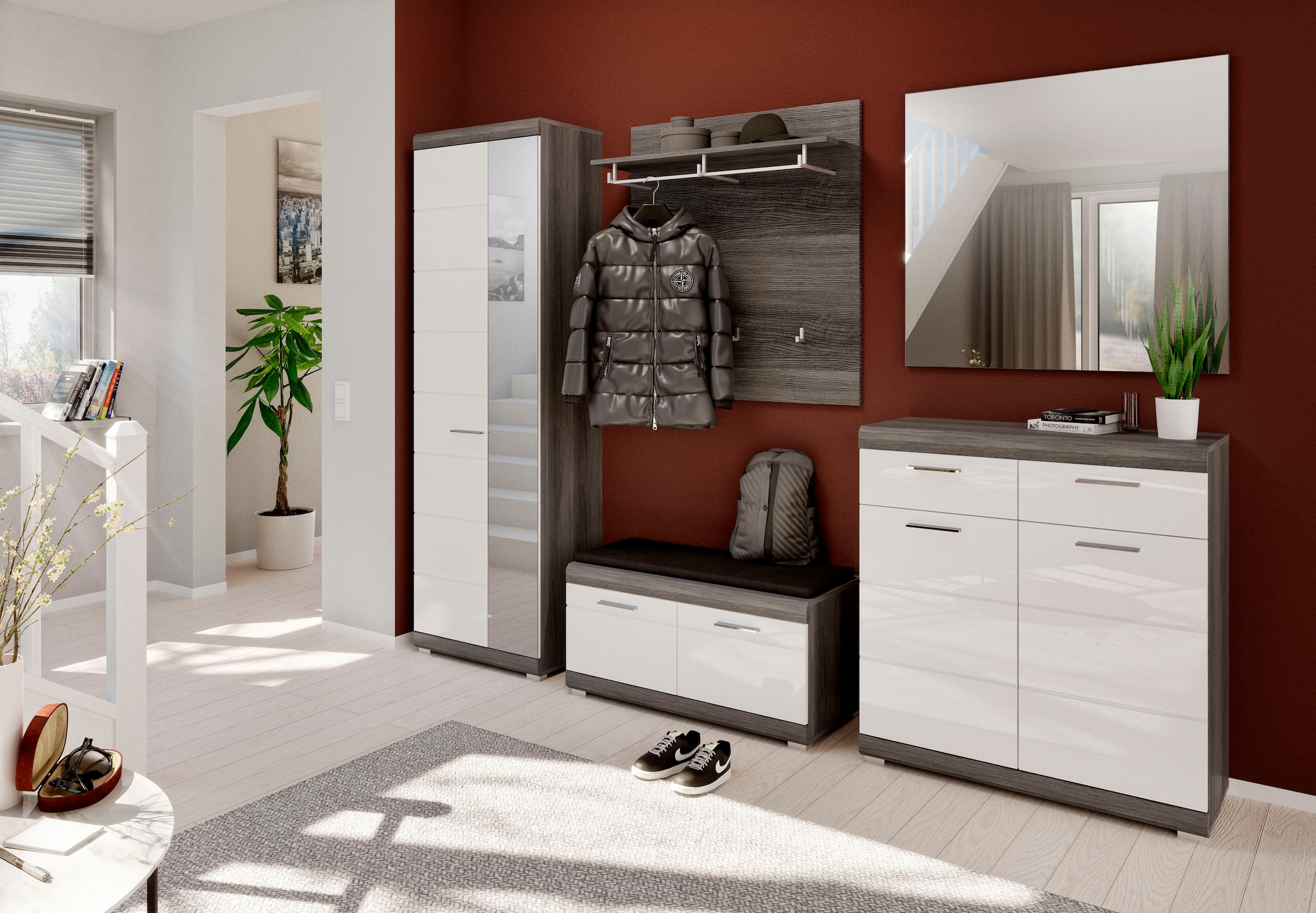 INOSIGN Schuhschrank »Siena, Breite 90 cm, 2 Türen, 2 Einlegeböden, 3 Fächer, 2 Schubkästen«, Front-Rillenfräsung, Schuhkommode, Kommode, Anrichte, Sideboard