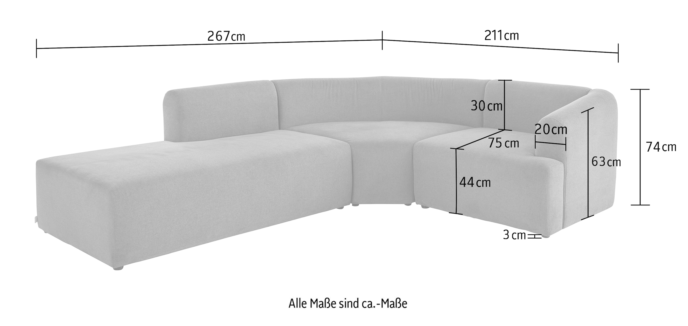 LeGer Home by Lena Gercke Canapé d'angle »LYZA L-Form links/rechts, Modularsofa, Masse B/T/H: 211/267/74 cm« als Modul oder separat verwendbar, für individuelle Zusammenstellung