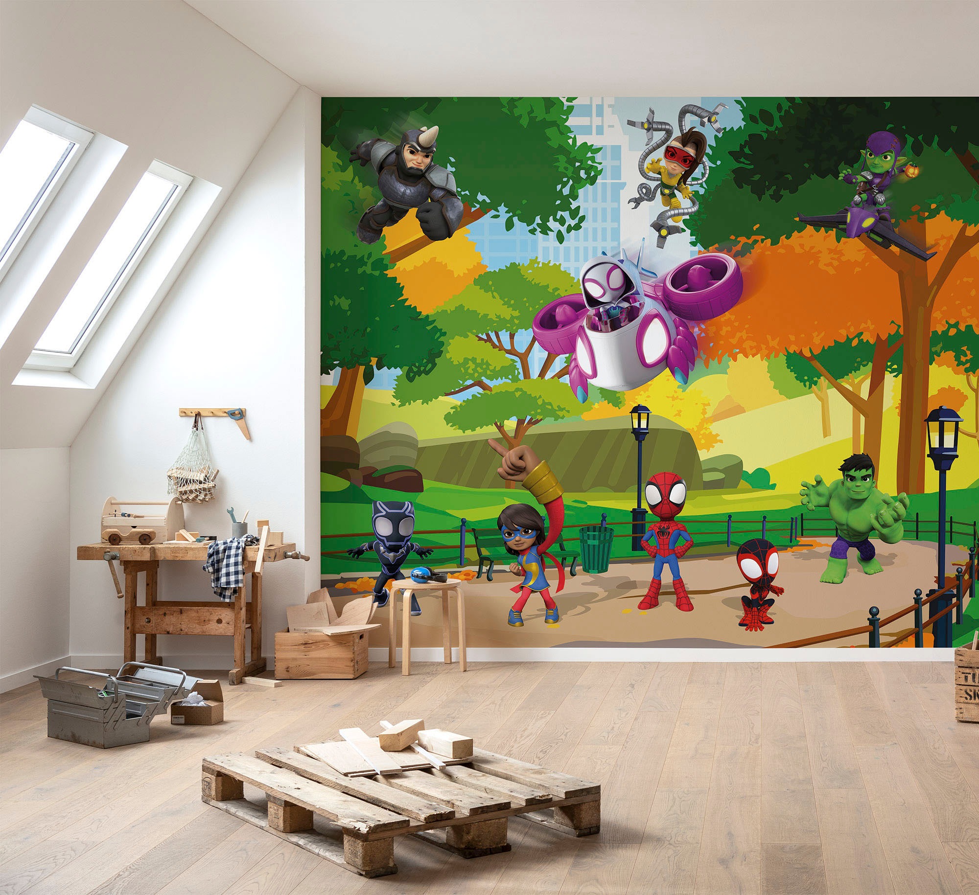 Image of Komar Fototapete "Digitaldruck Vlies - Spidey Scavenger Hunt - Grösse 300 x 250 cm" bedruckt glatt Kinderzimmer