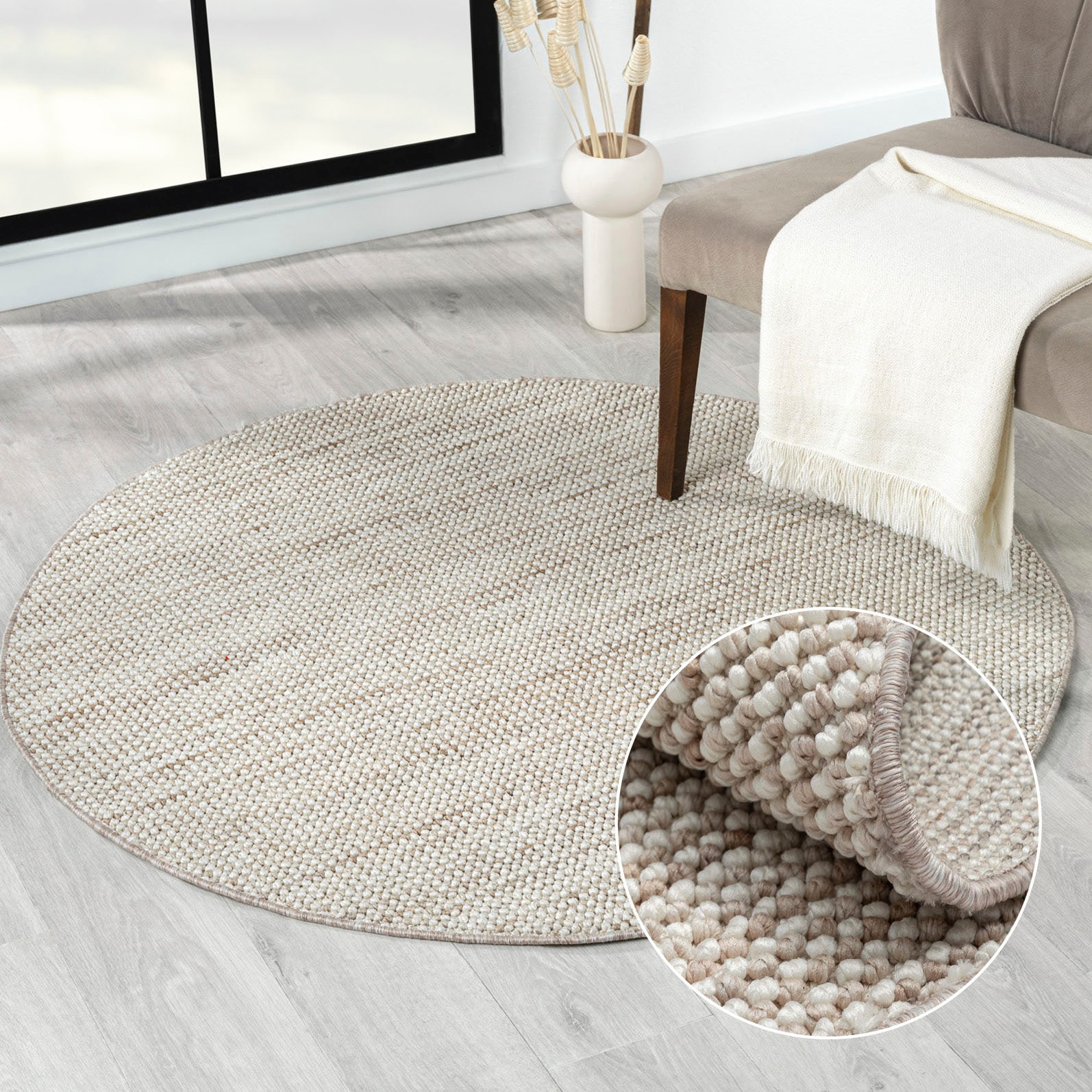 Image of Myflair Möbel & Accessoires Teppich "Ava" rund 7 mm Höhe Uni Farben, meliert, Sisal-Optik, auch in rechteckig erhältlich