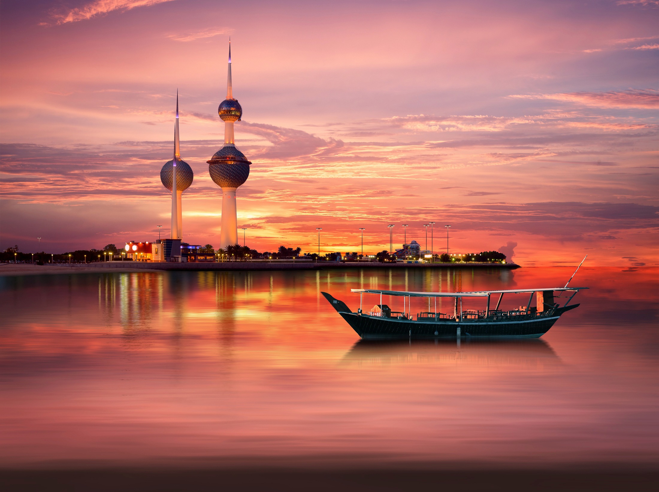 Image of Papermoon Fototapete "KUWAIT-STADT-BOOT SKYLINE STRAND MEER GOLF PANORAMA"