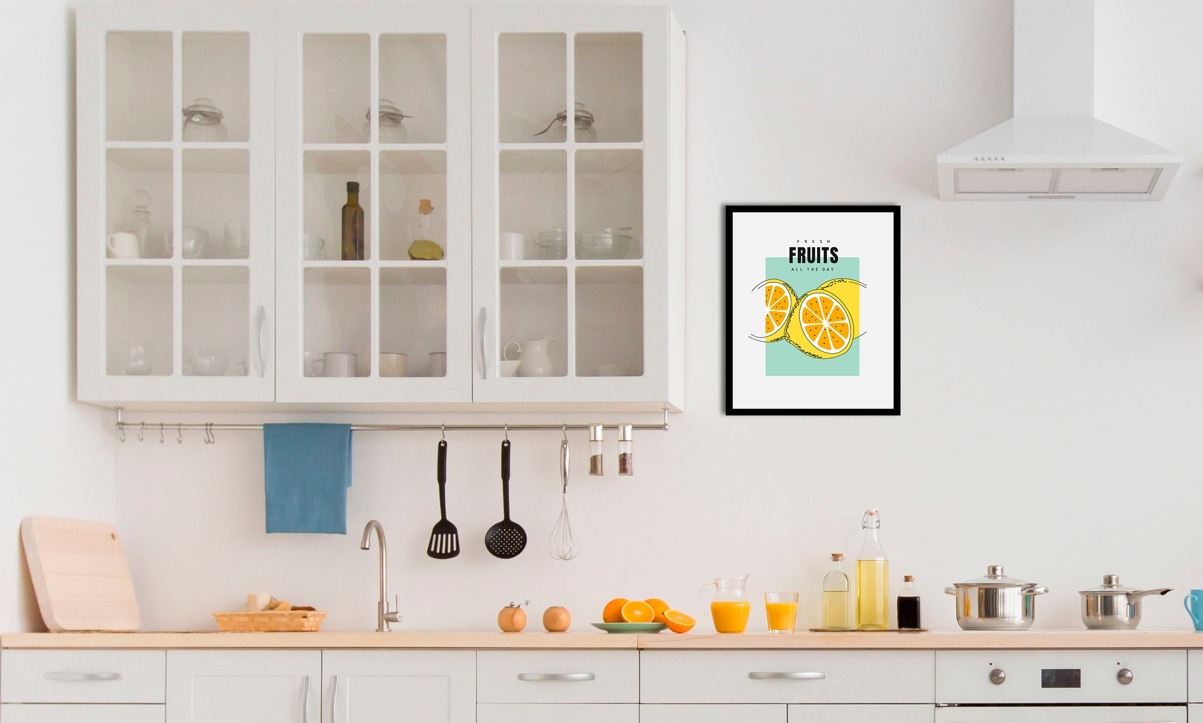 Image of queence Bild "Fresh Fruits" Abstrakt Essen Kunst Lebensmittel Obst Obst Bilder Schriftzug 1 Stk. tlg. gerahmt