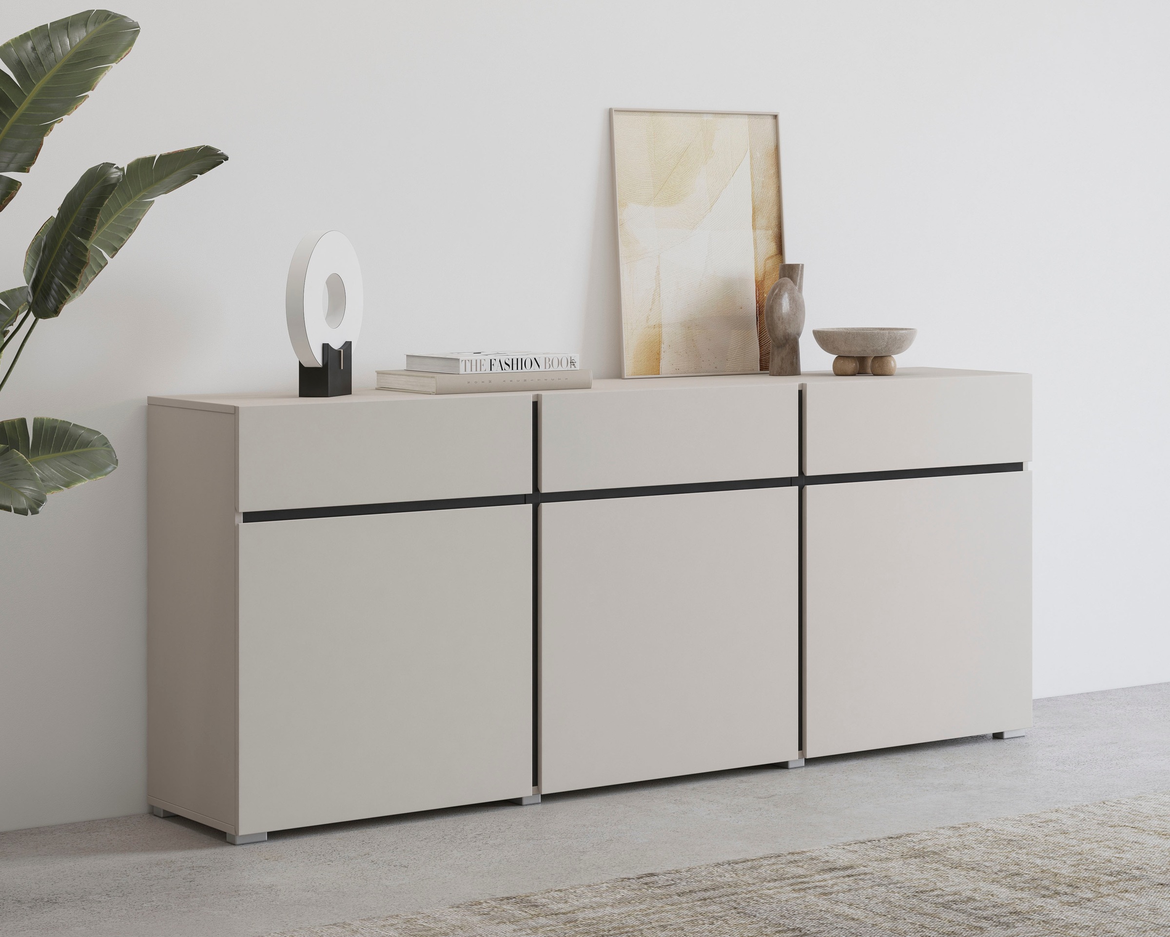 Image of GOODproduct Sideboard "Cross,Breite 180 cm, moderne grifflose Kommode,3 Türen/3 Schubkästen" Schubladenschrank mit viel Stauraum, Einlegeböden verstellbar